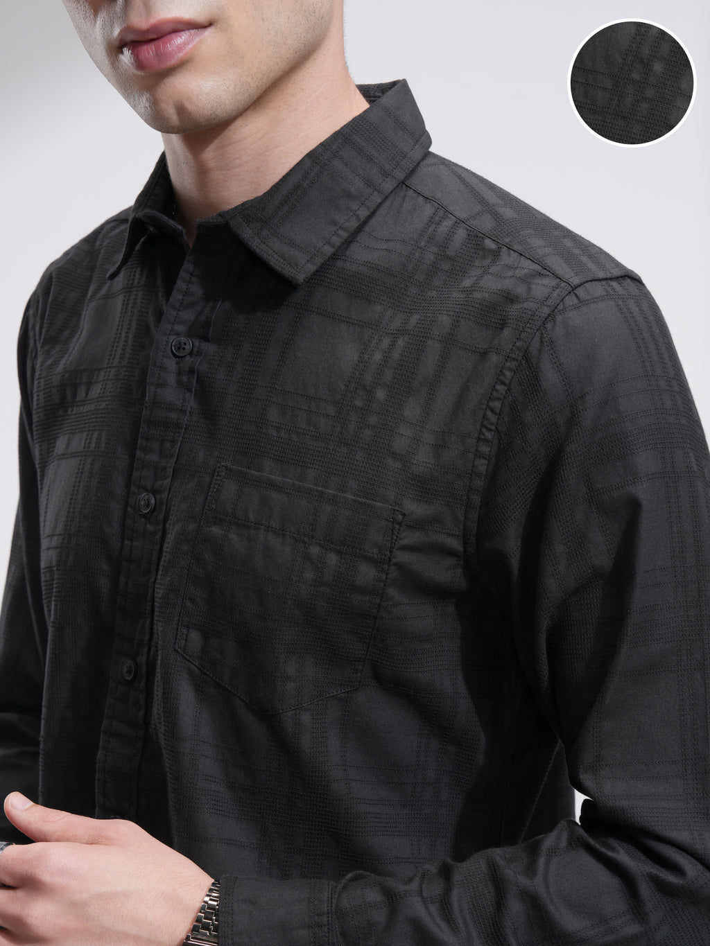 Highlander Men Black Checked Slim Fit Casual Shirt - Black - Image 5