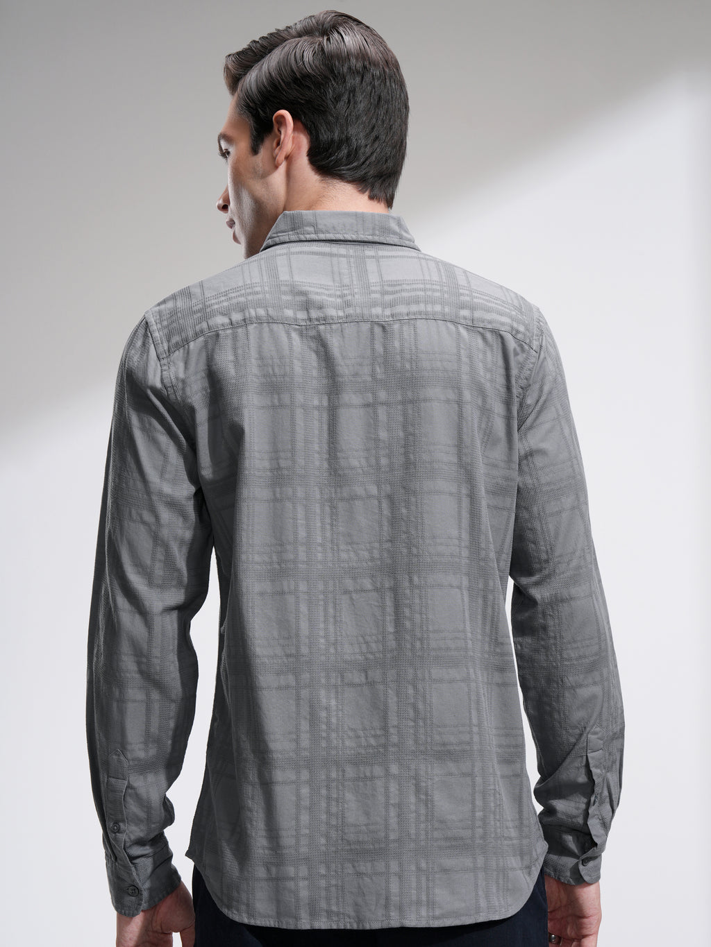 Highlander Men Grey Checked Slim Fit Casual Shirt - Grey - Image 3