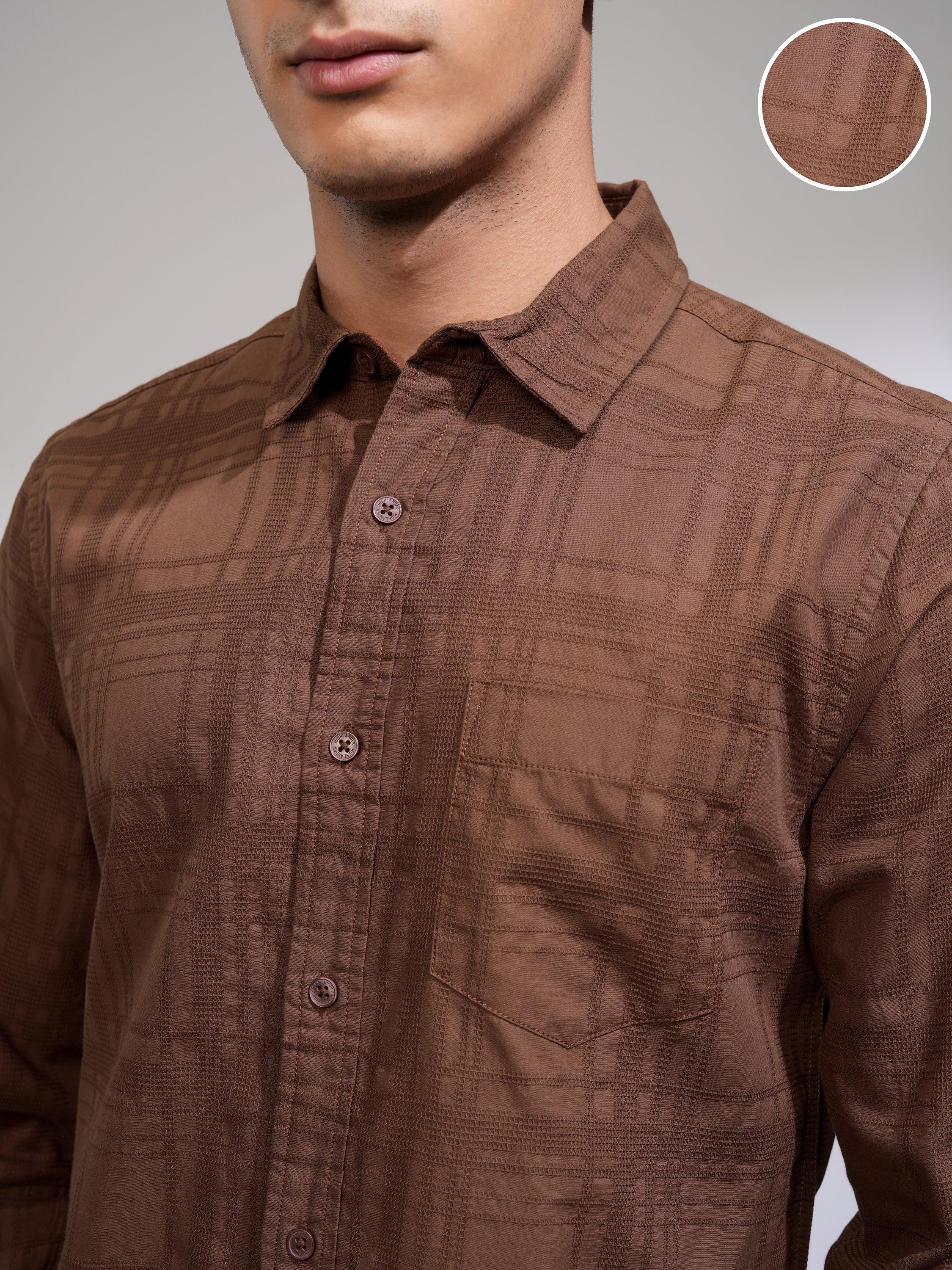 Highlander Men Rust Checked Slim Fit Casual Shirt - Rust - Image 5