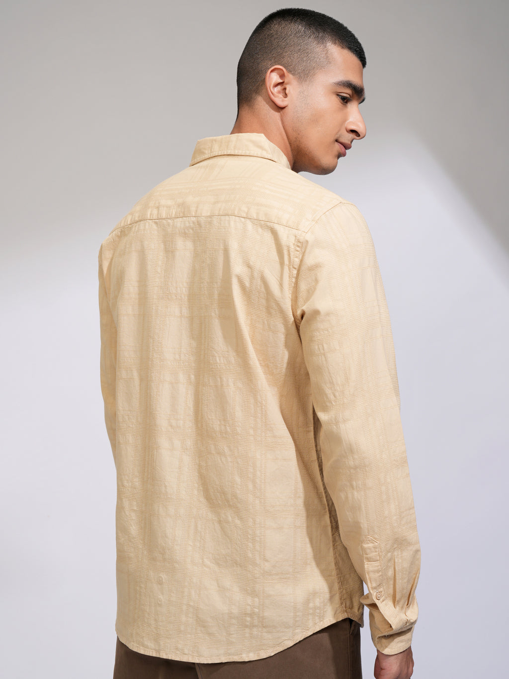 Highlander Men Beige Checked Slim Fit Casual Shirt - Beige - Image 3
