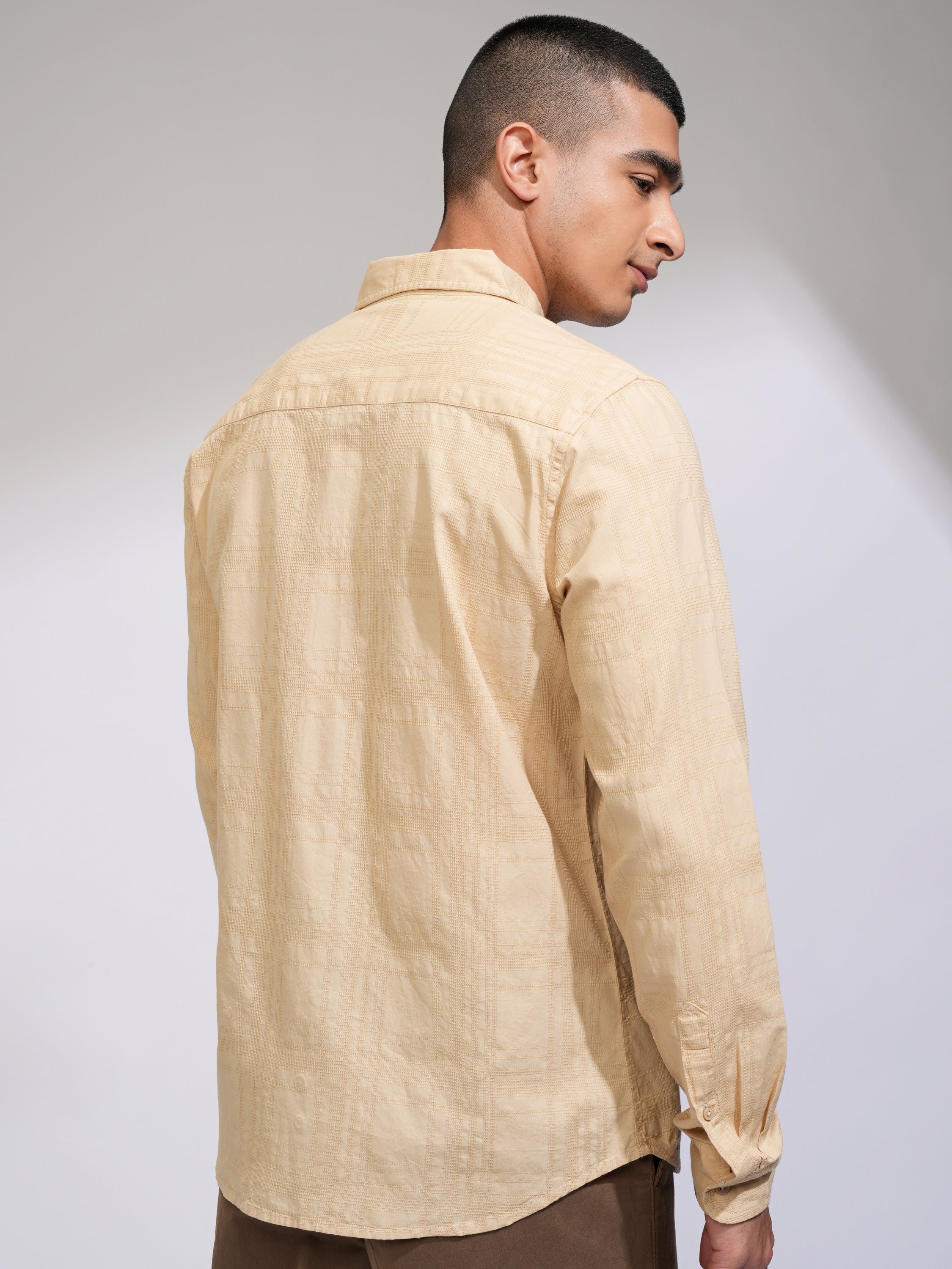 Highlander Men Beige Checked Slim Fit Casual Shirt - Beige - Image 3