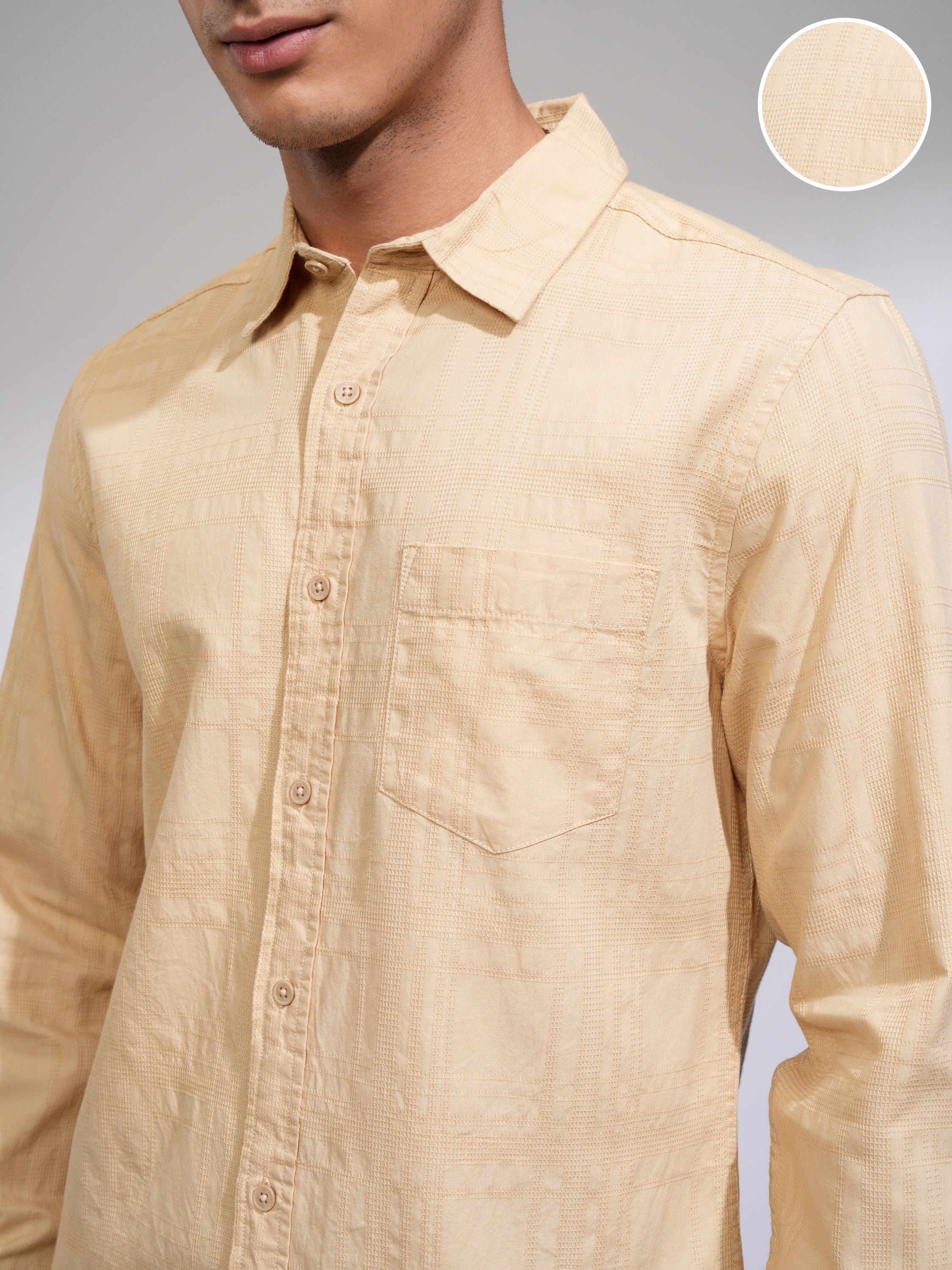 Highlander Men Beige Checked Slim Fit Casual Shirt - Beige - Image 5