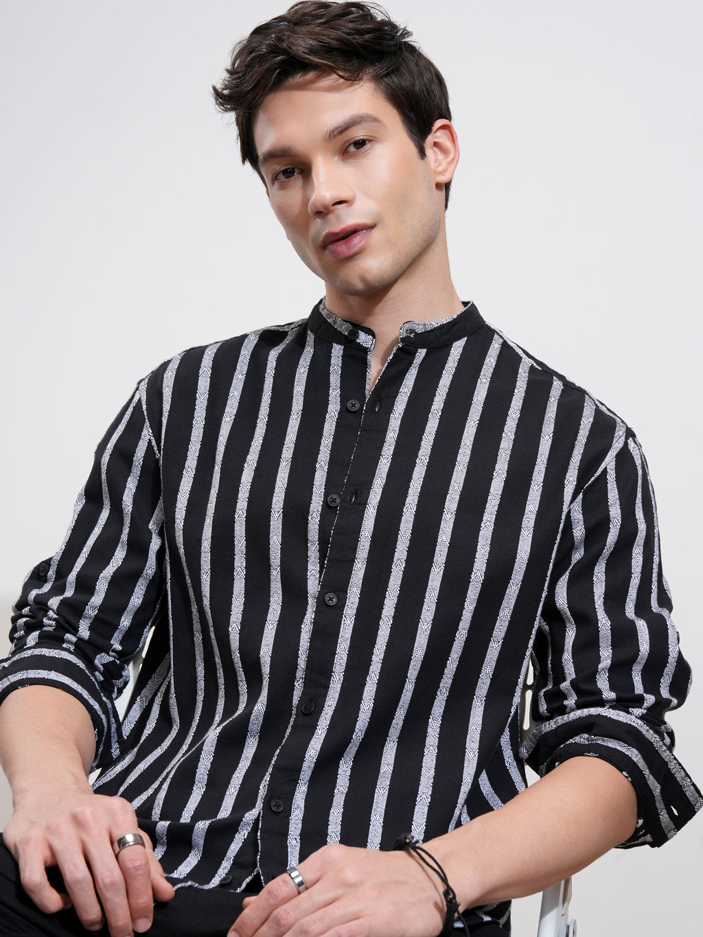 Highlander Men Black Striped Relaxed Fit Casual Shirt - Black - Image 1