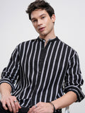 Highlander Men Black Striped Relaxed Fit Casual Shirt - Black - Image 1