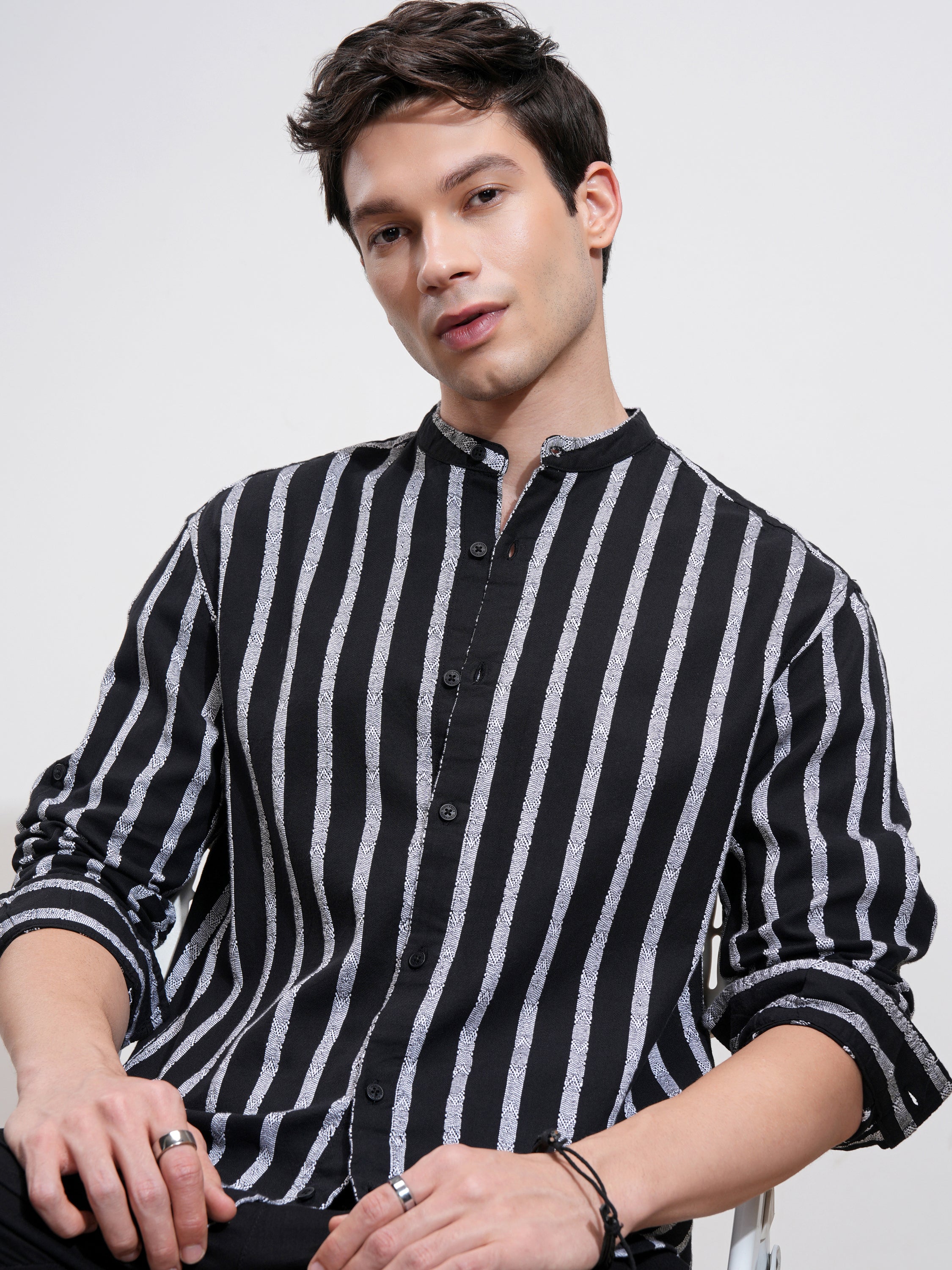 Highlander Men Black Striped Relaxed Fit Casual Shirt - Black - Image 1