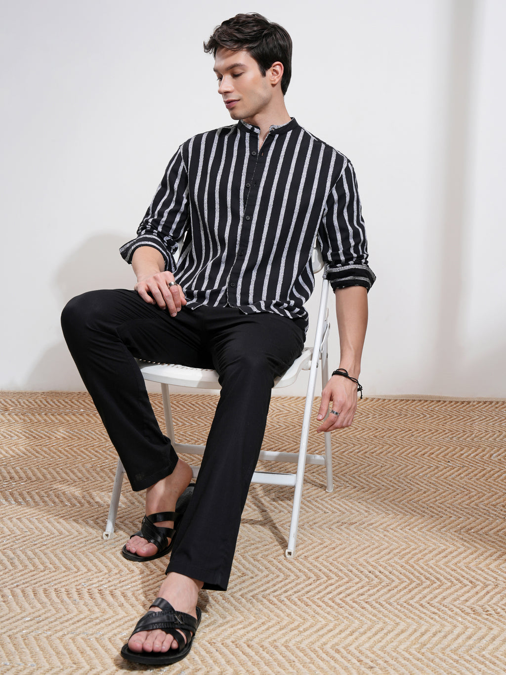 Highlander Men Black Striped Relaxed Fit Casual Shirt - Black - Image 2