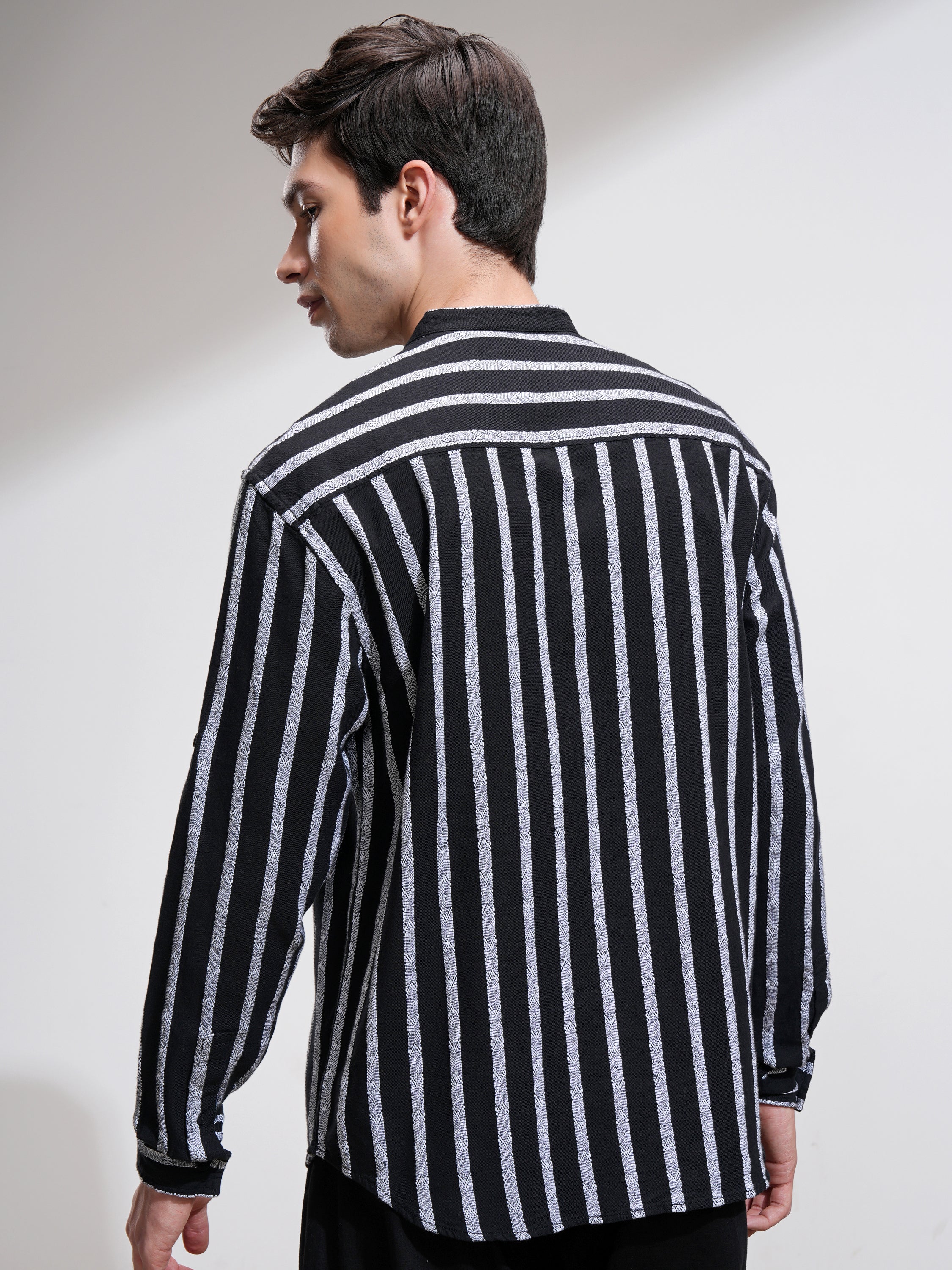Highlander Men Black Striped Relaxed Fit Casual Shirt - Black - Image 3