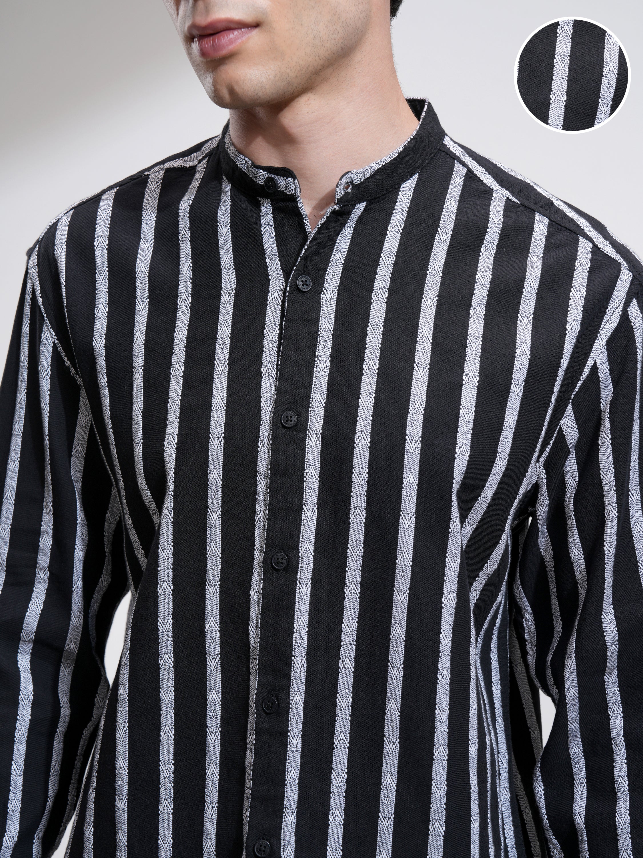 Highlander Men Black Striped Relaxed Fit Casual Shirt - Black - Image 5
