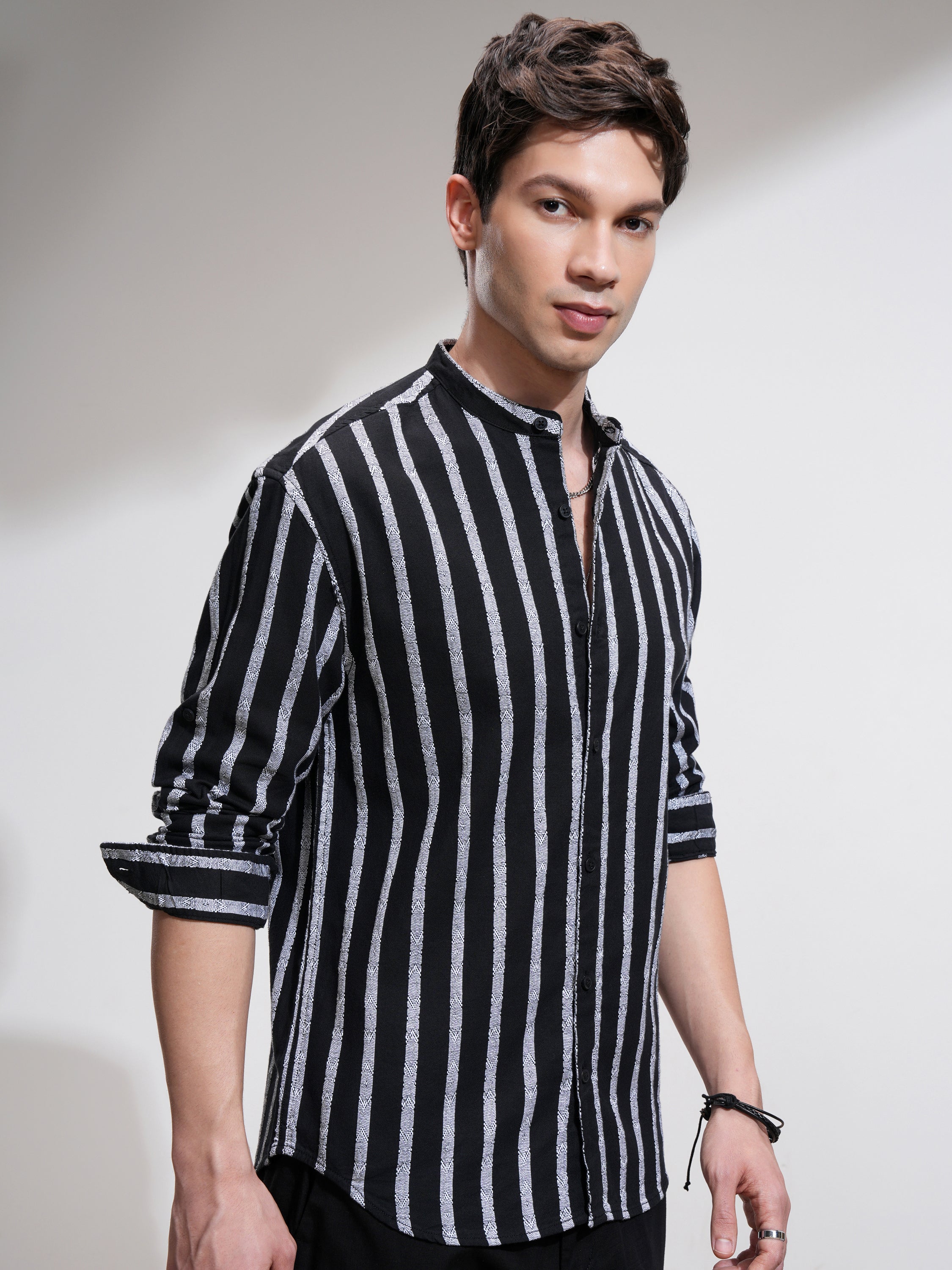 Highlander Men Black Striped Relaxed Fit Casual Shirt - Black - Image 6