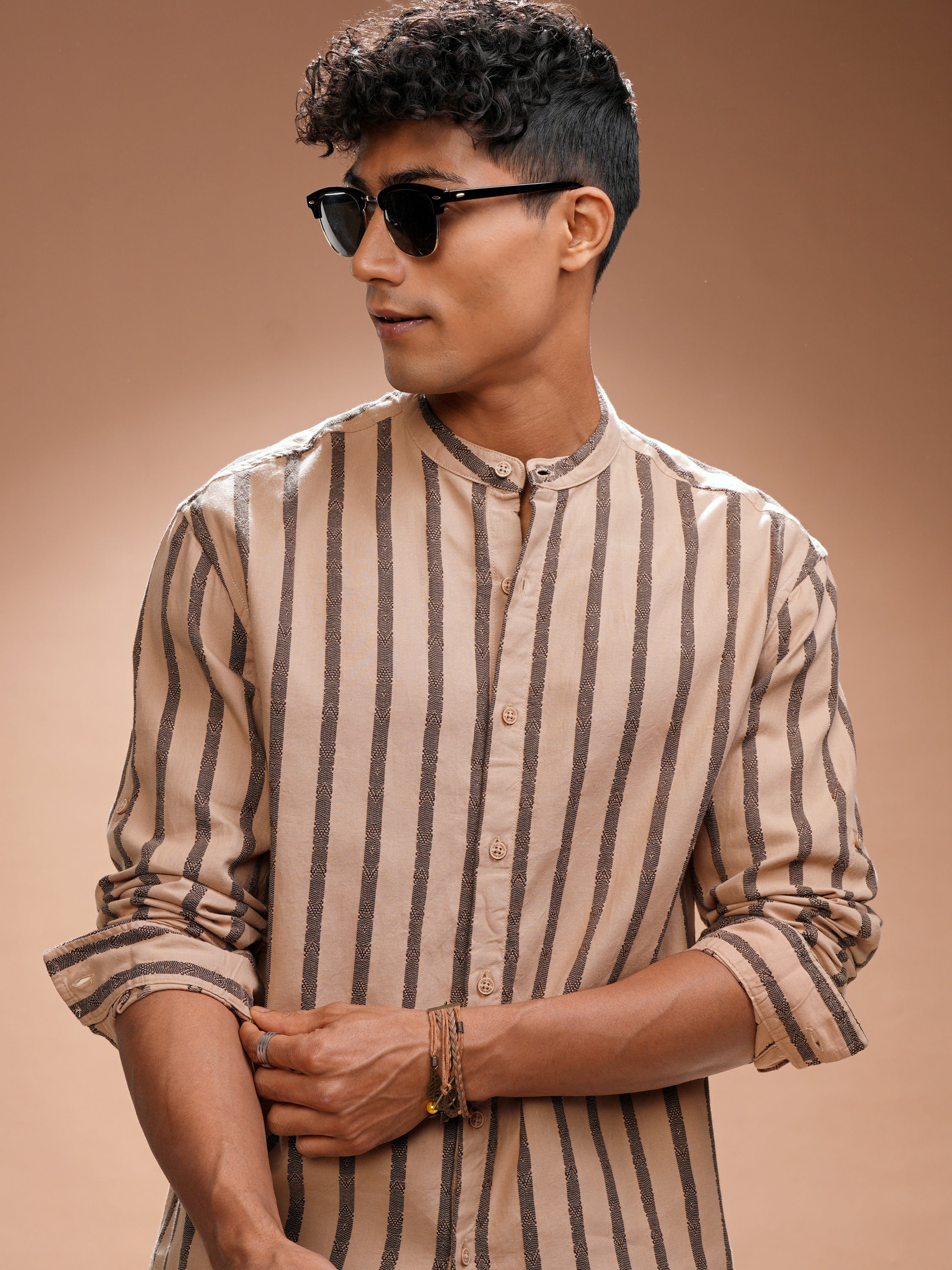 Highlander Men Orange Striped Relaxed Fit Casual Shirt - Orange - Image 1