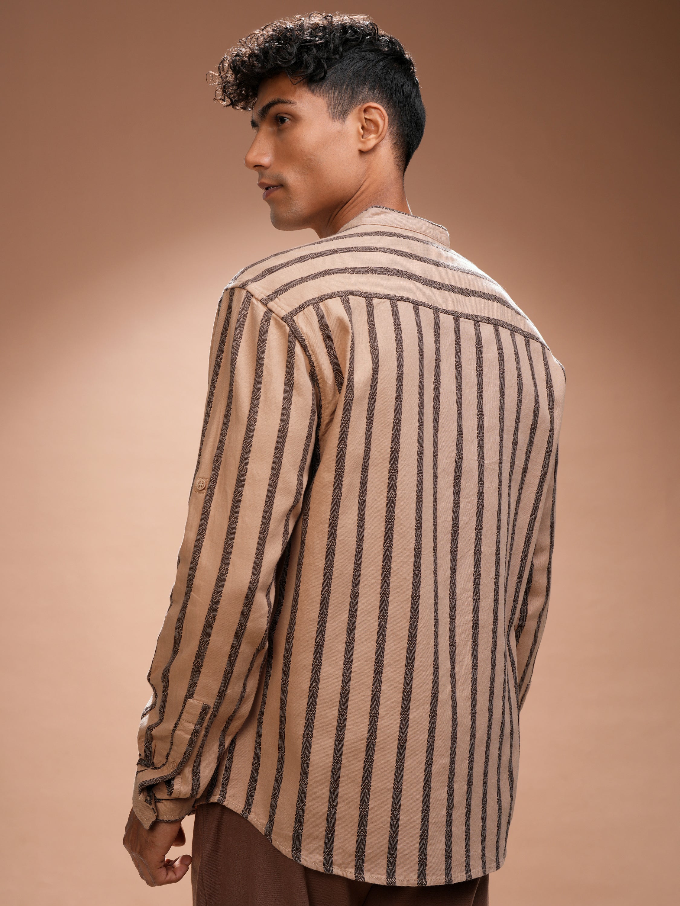 Highlander Men Orange Striped Relaxed Fit Casual Shirt - Orange - Image 3