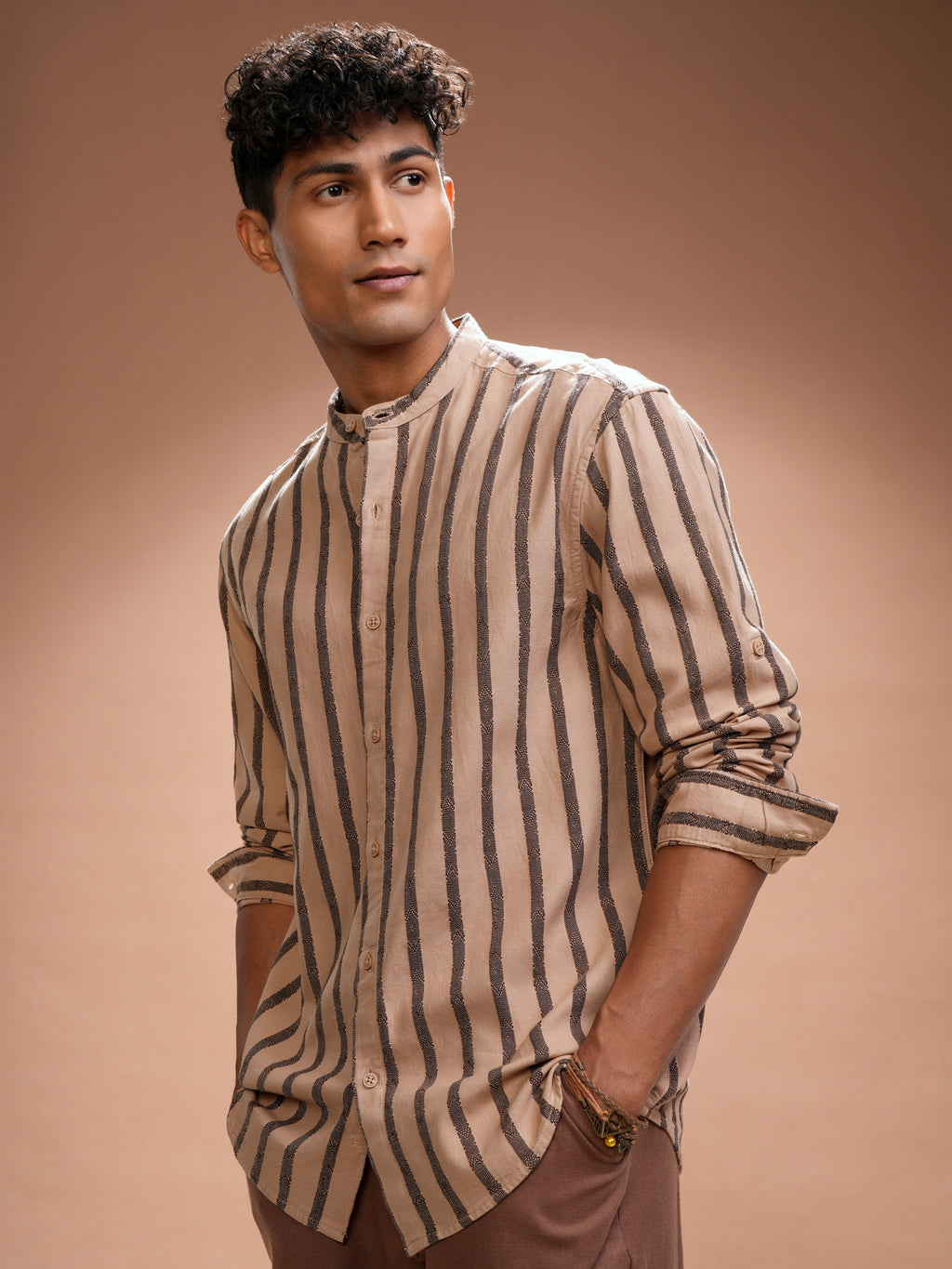 Highlander Men Orange Striped Relaxed Fit Casual Shirt - Orange - Image 4