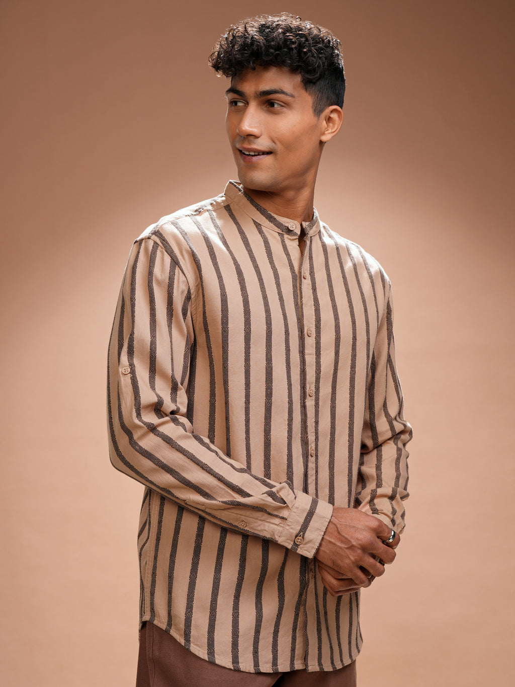 Highlander Men Orange Striped Relaxed Fit Casual Shirt - Orange - Image 6