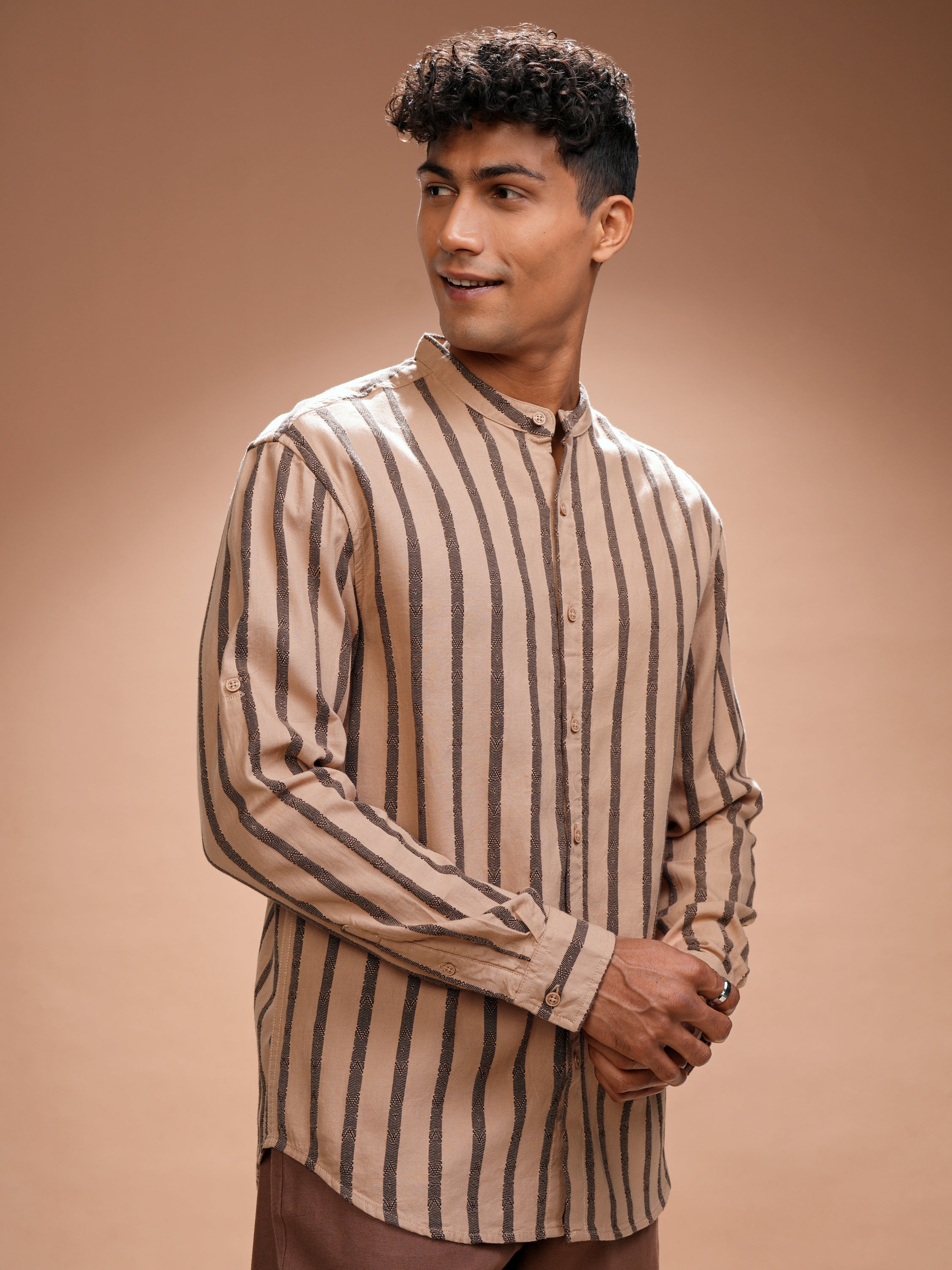 Highlander Men Orange Striped Relaxed Fit Casual Shirt - Orange - Image 6