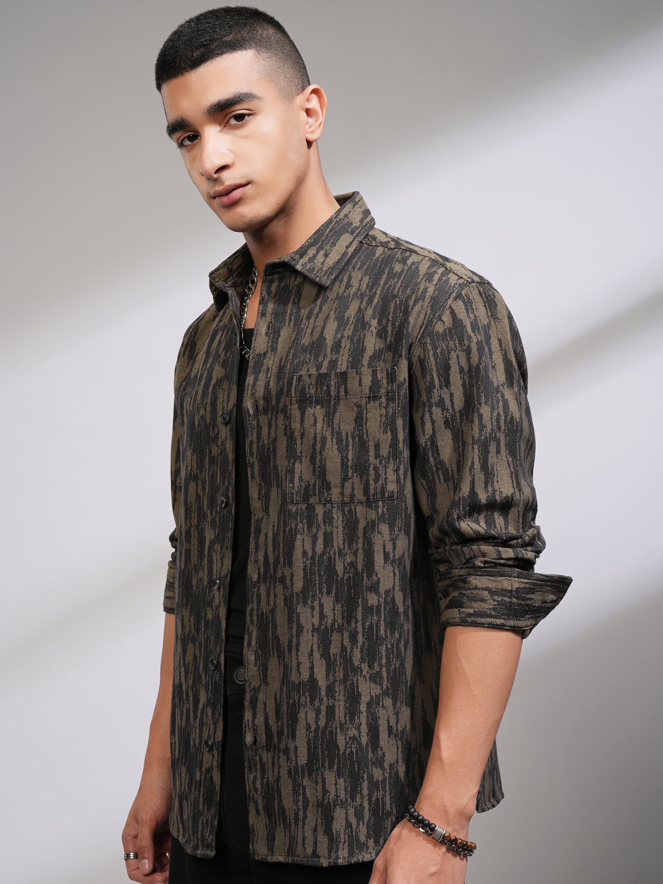 Highlander Men Khaki Printed Relaxed Fit Casual Shirt - Khaki - Image 4