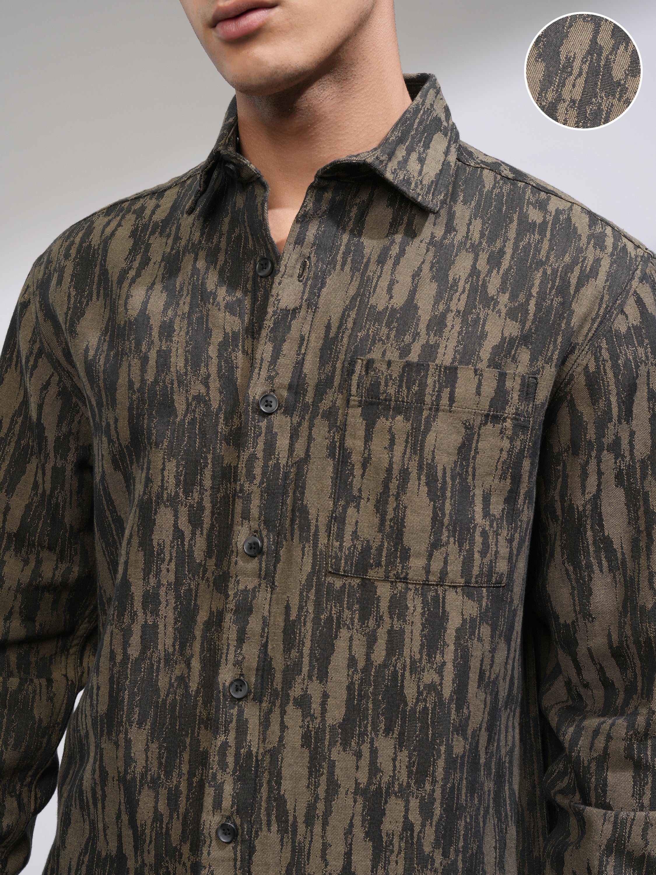 Highlander Men Khaki Printed Relaxed Fit Casual Shirt - Khaki - Image 5