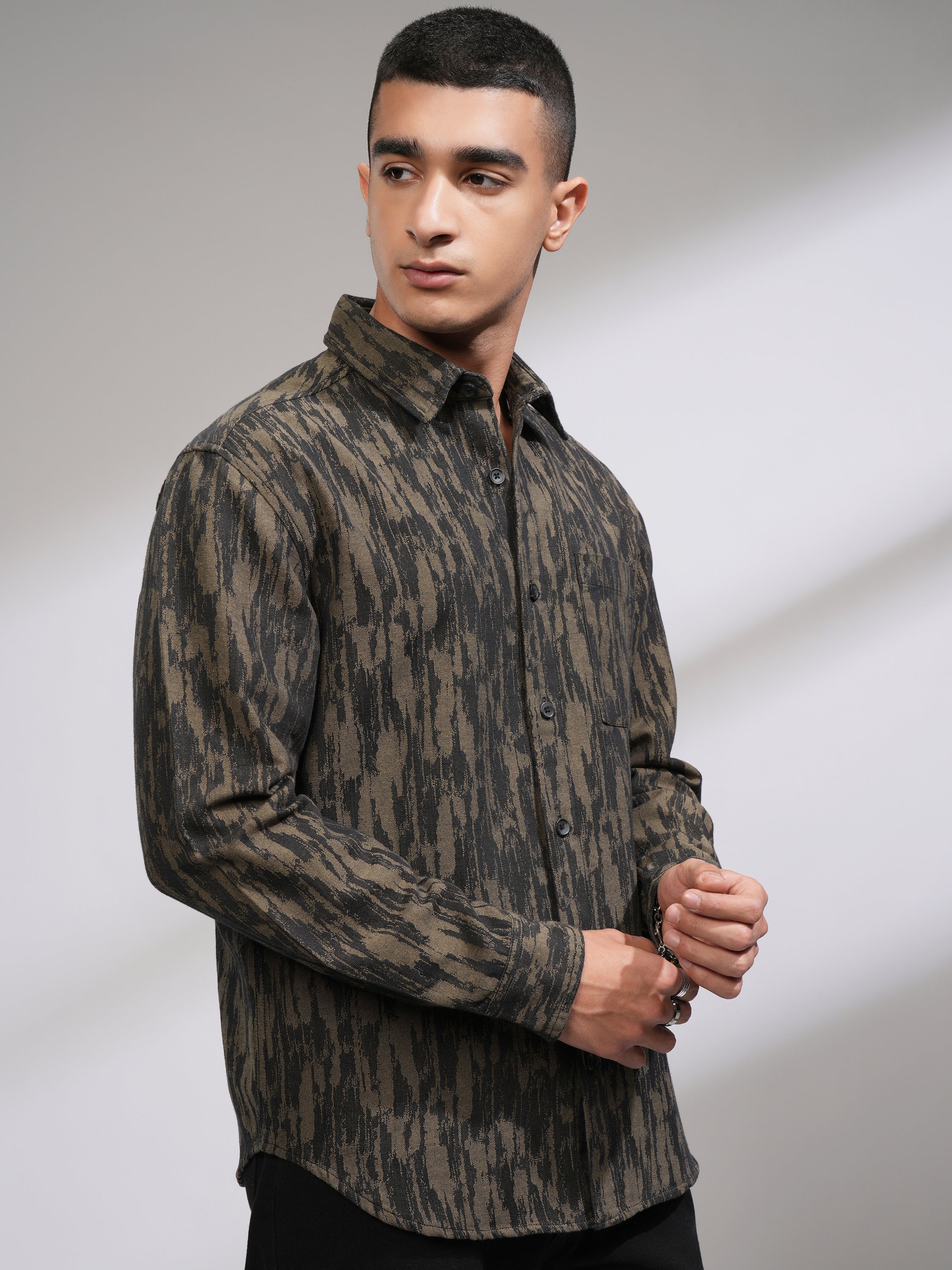 Highlander Men Khaki Printed Relaxed Fit Casual Shirt - Khaki - Image 6