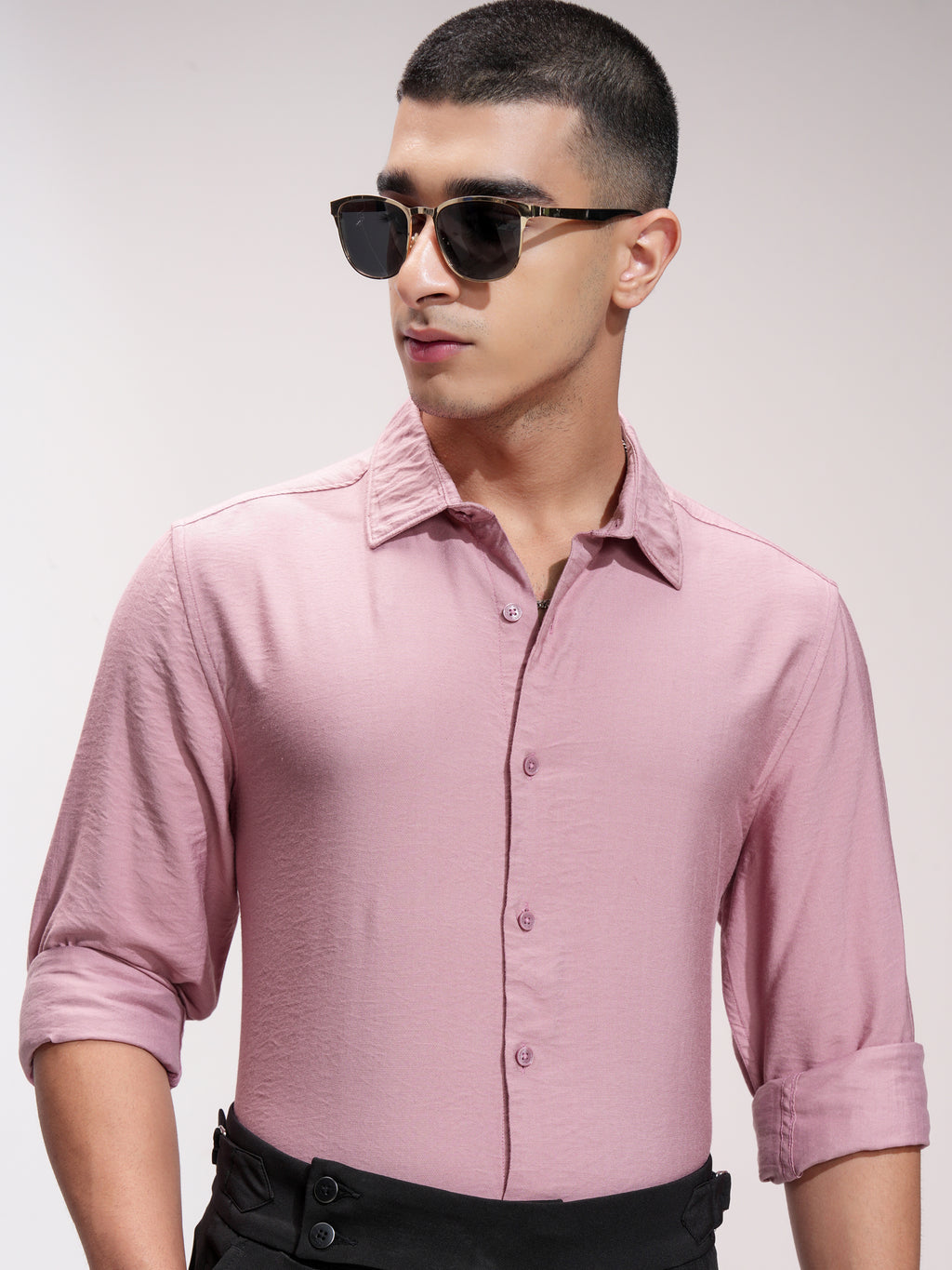Highlander Men Pink Self Design Slim Fit Casual Shirt - Pink - Image 1