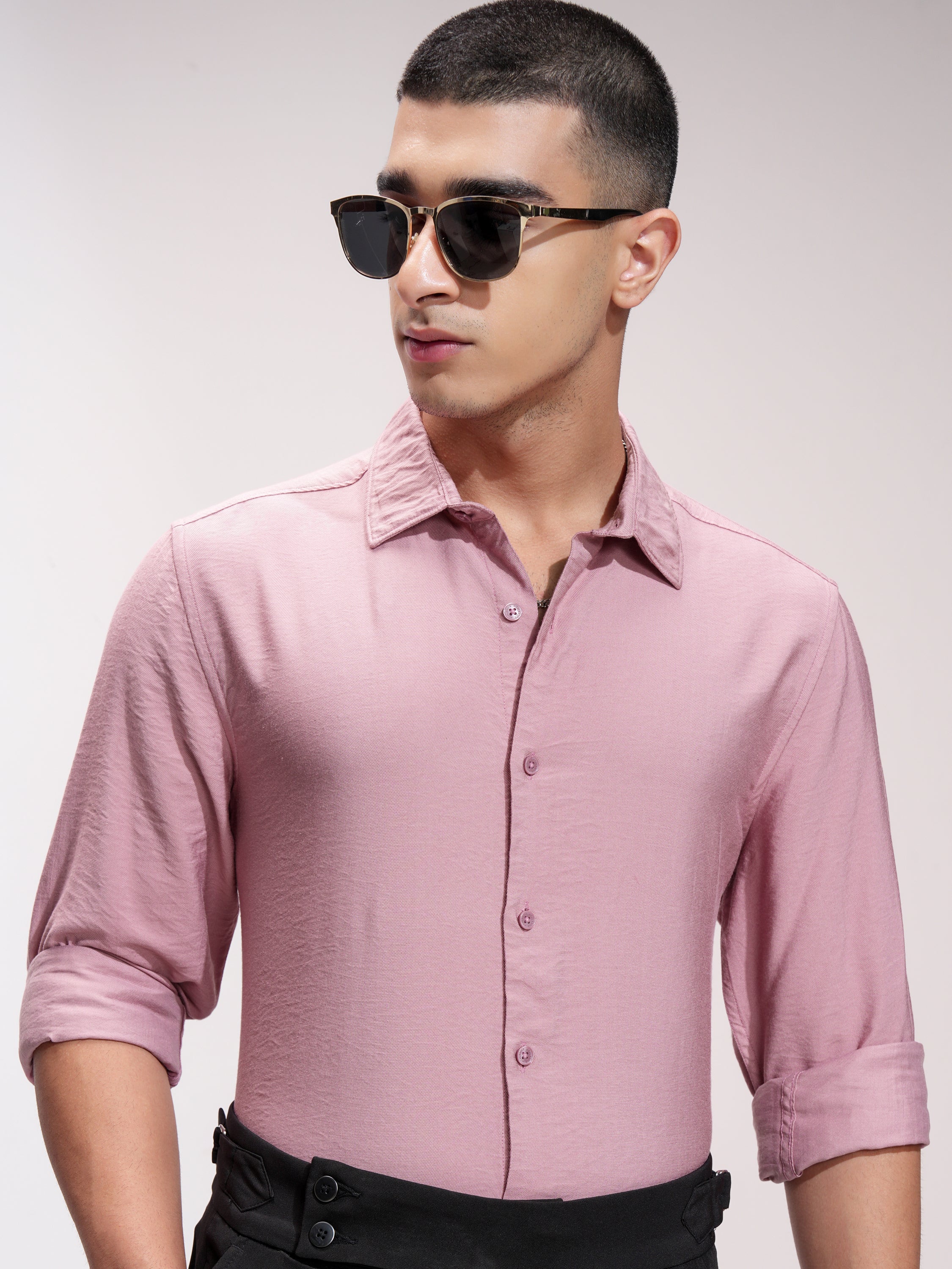 Highlander Men Pink Self Design Slim Fit Casual Shirt - Pink - Image 1