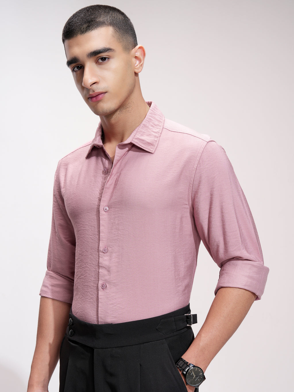 Highlander Men Pink Self Design Slim Fit Casual Shirt - Pink - Image 4