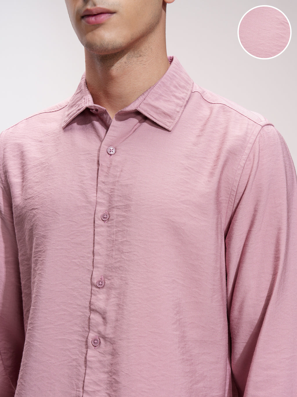 Highlander Men Pink Self Design Slim Fit Casual Shirt - Pink - Image 5