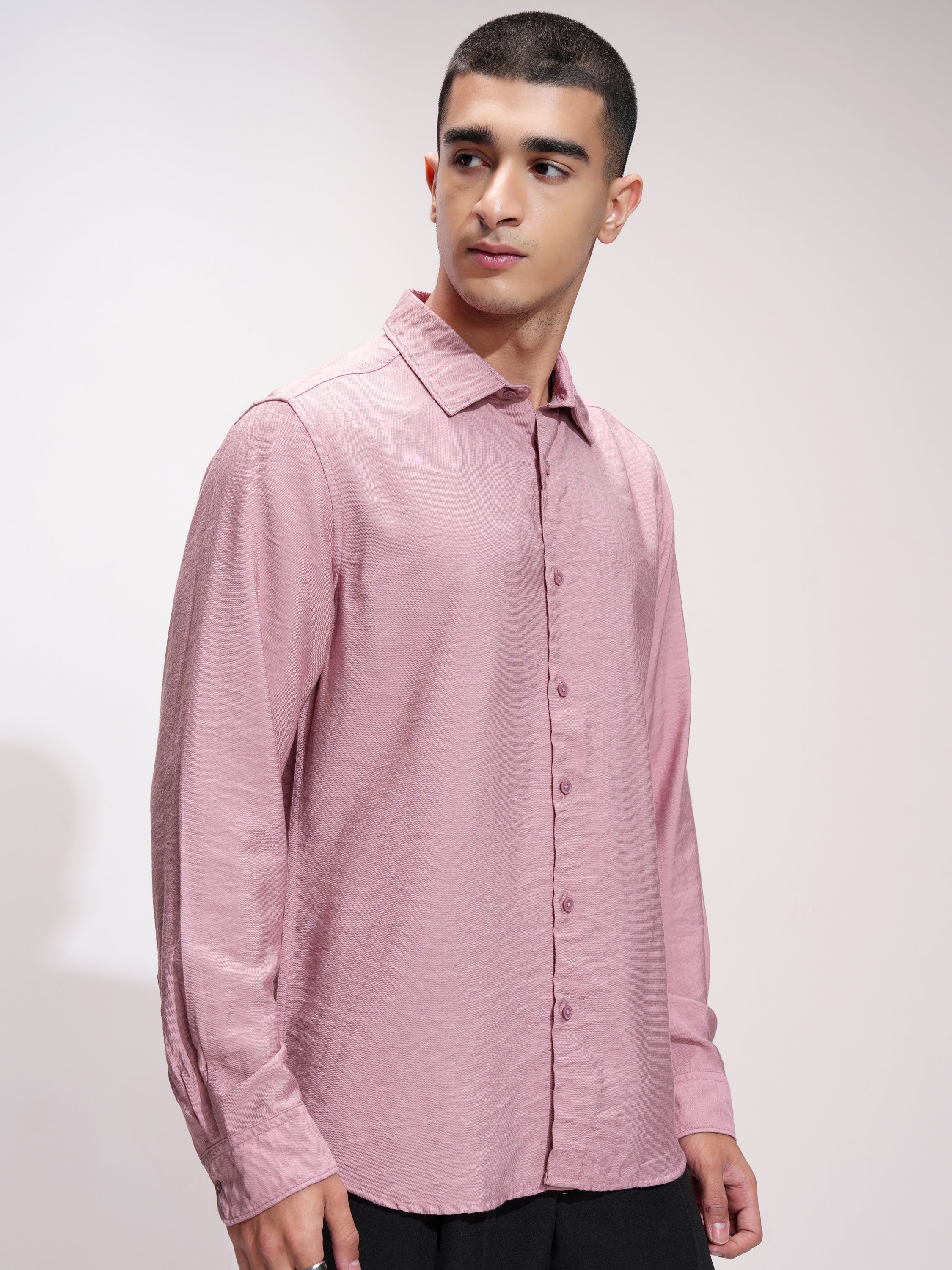 Highlander Men Pink Self Design Slim Fit Casual Shirt - Pink - Image 6