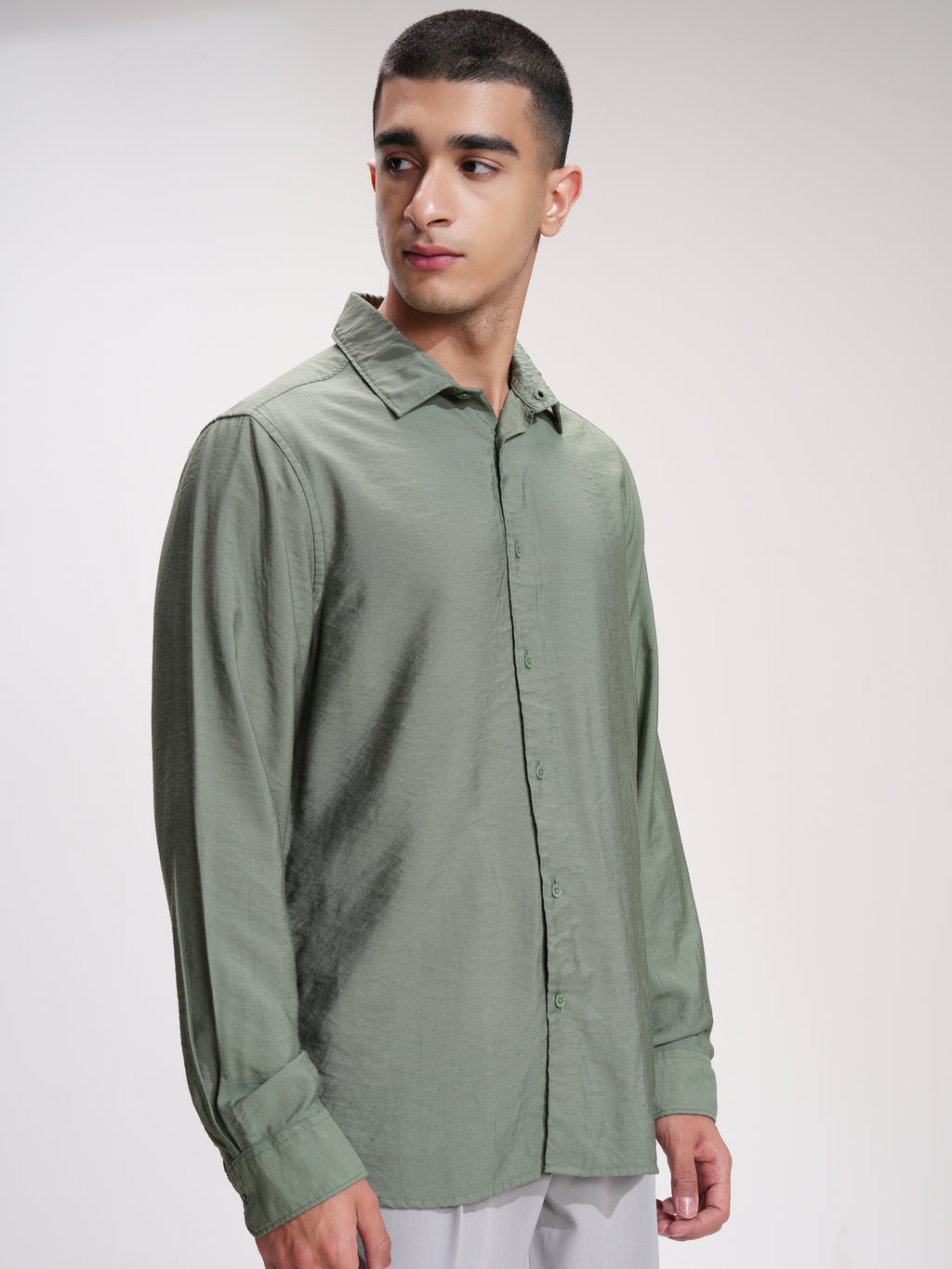 Highlander Men Green Self Design Slim Fit Casual Shirt - Green - Image 6