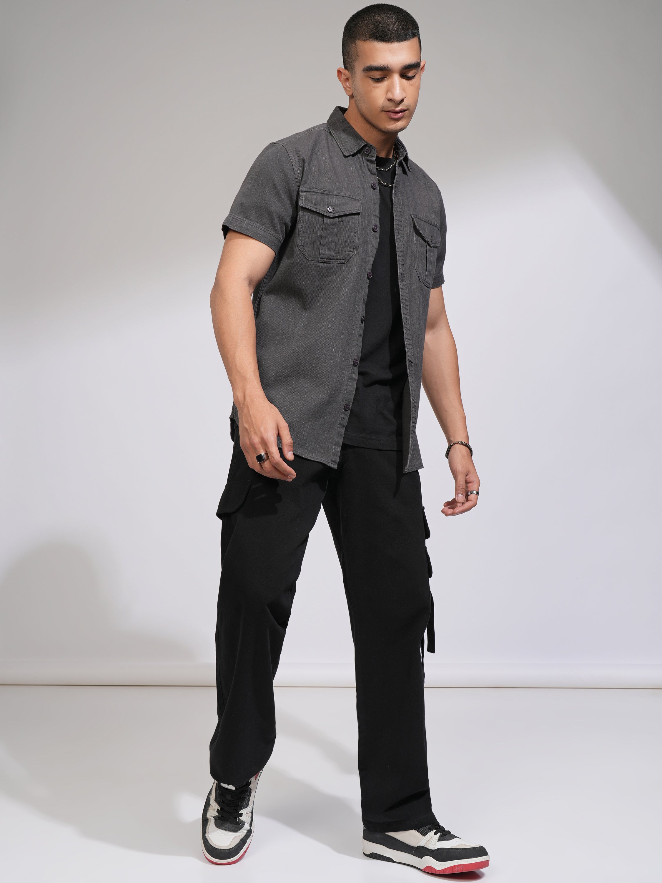 Highlander Men Grey Solid Slim Fit Casual Shirt - Grey - Image 2