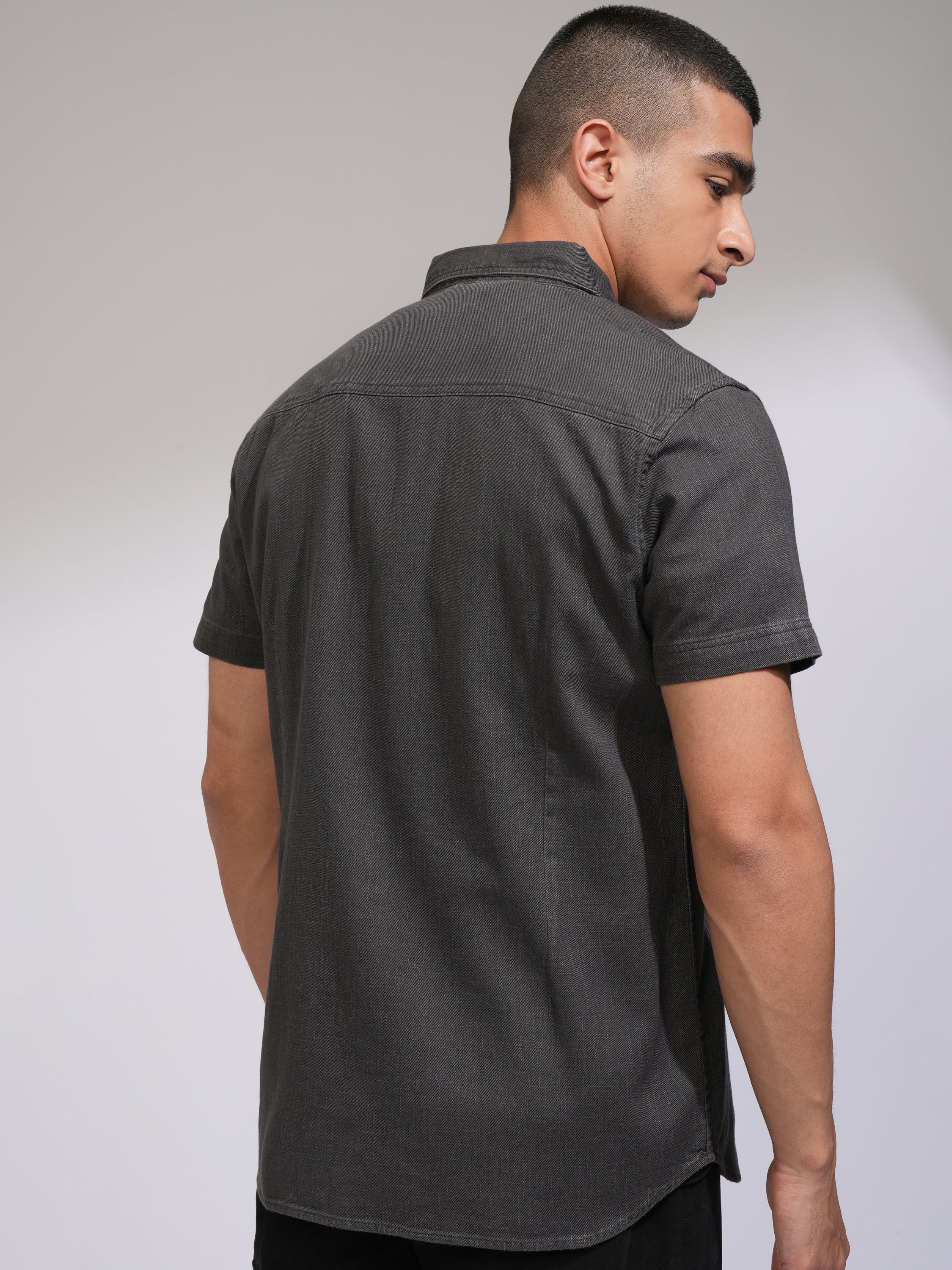 Highlander Men Grey Solid Slim Fit Casual Shirt - Grey - Image 3