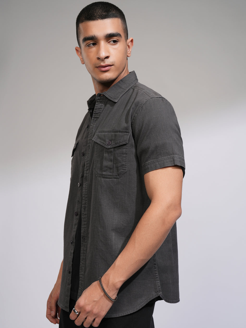 Highlander Men Grey Solid Slim Fit Casual Shirt - Grey - Image 4