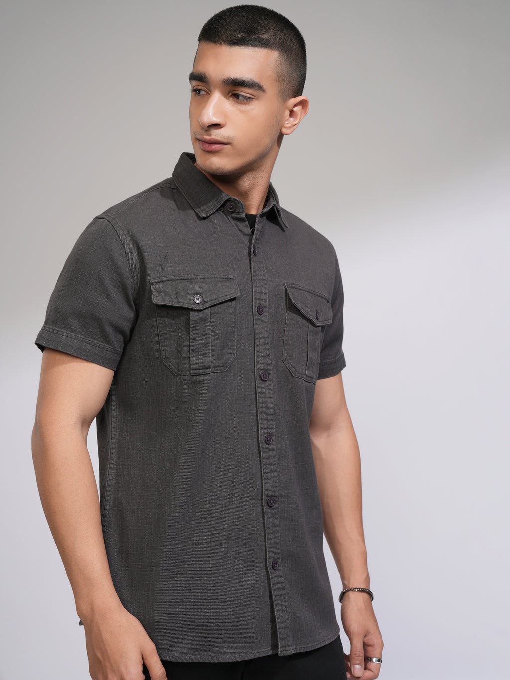 Highlander Men Grey Solid Slim Fit Casual Shirt - Grey - Image 6