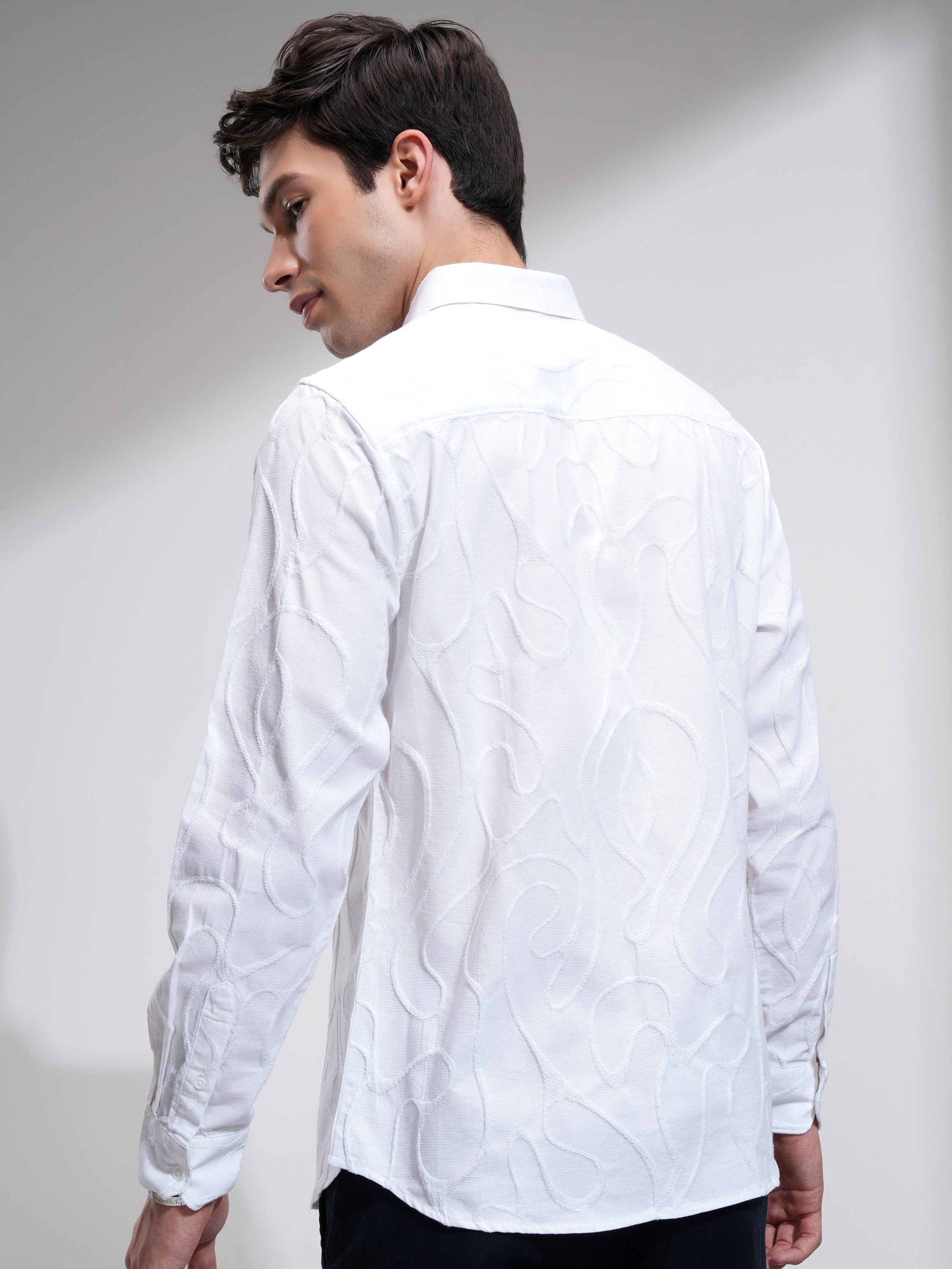 Highlander Men White Textured Slim Fit Casual Shirt - White - Image 3