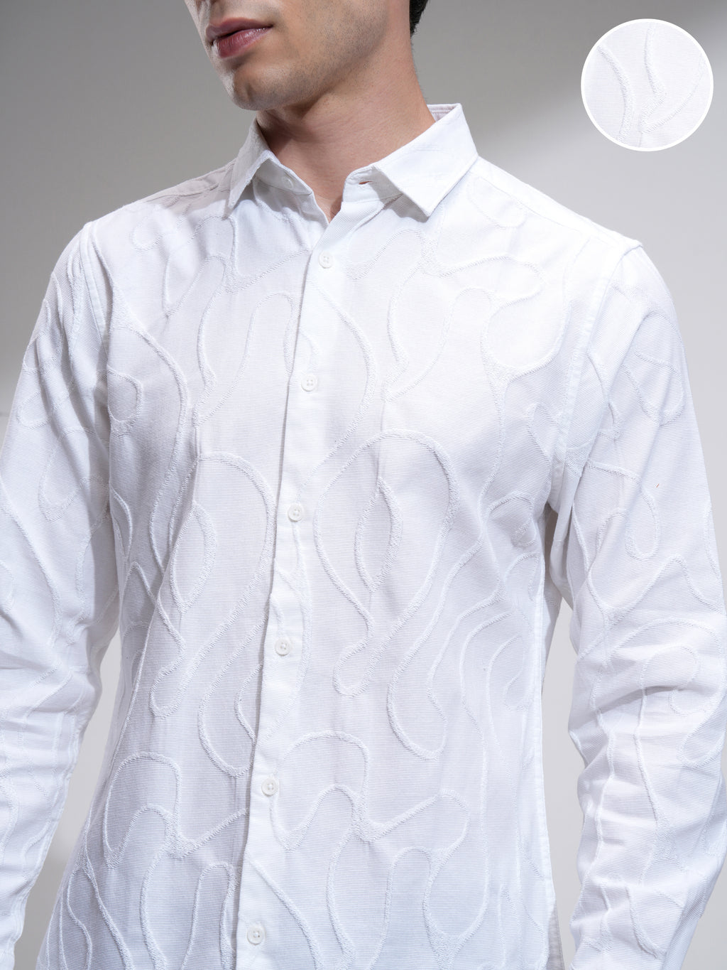 Highlander Men White Textured Slim Fit Casual Shirt - White - Image 5