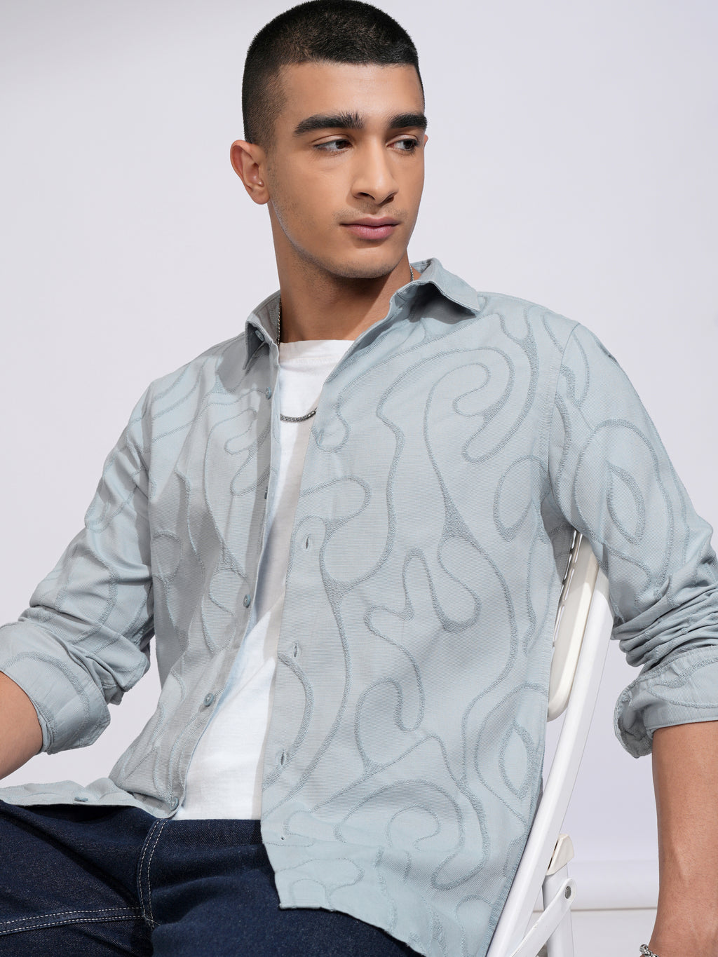 Highlander Men Blue Textured Slim Fit Casual Shirt - Blue - Image 1