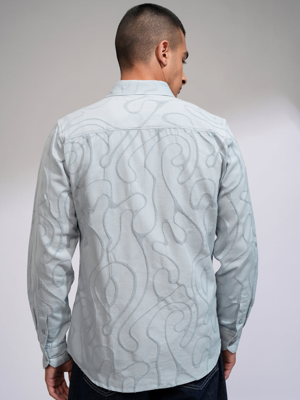 Highlander Men Blue Textured Slim Fit Casual Shirt - Blue - Image 3