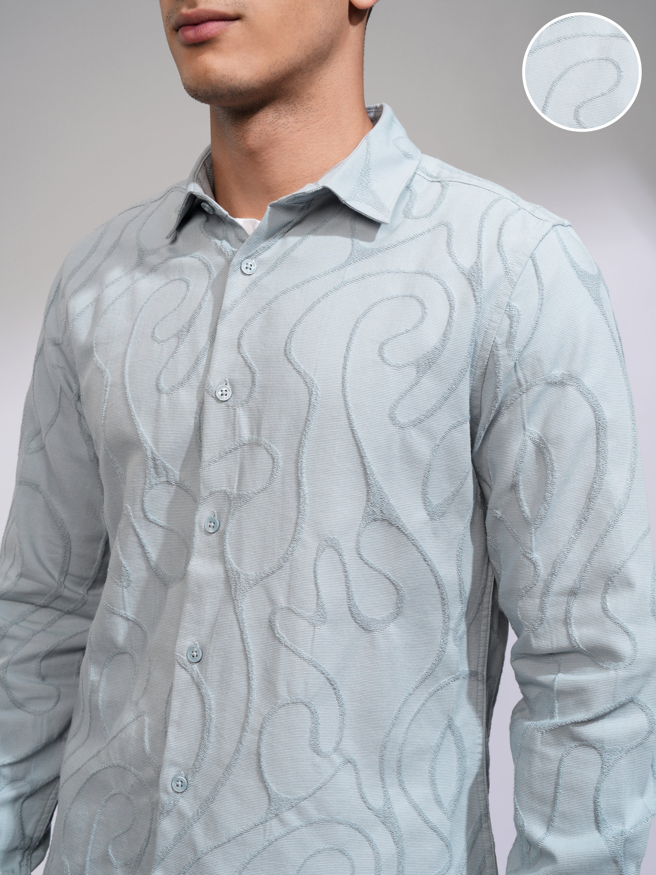 Highlander Men Blue Textured Slim Fit Casual Shirt - Blue - Image 5