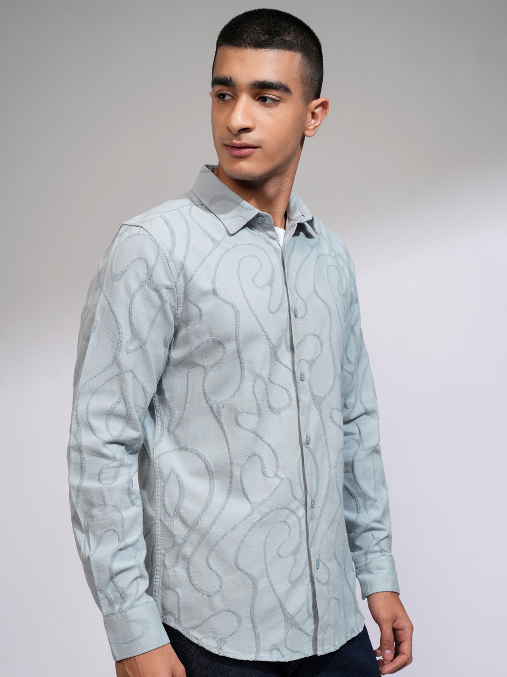 Highlander Men Blue Textured Slim Fit Casual Shirt - Blue - Image 6