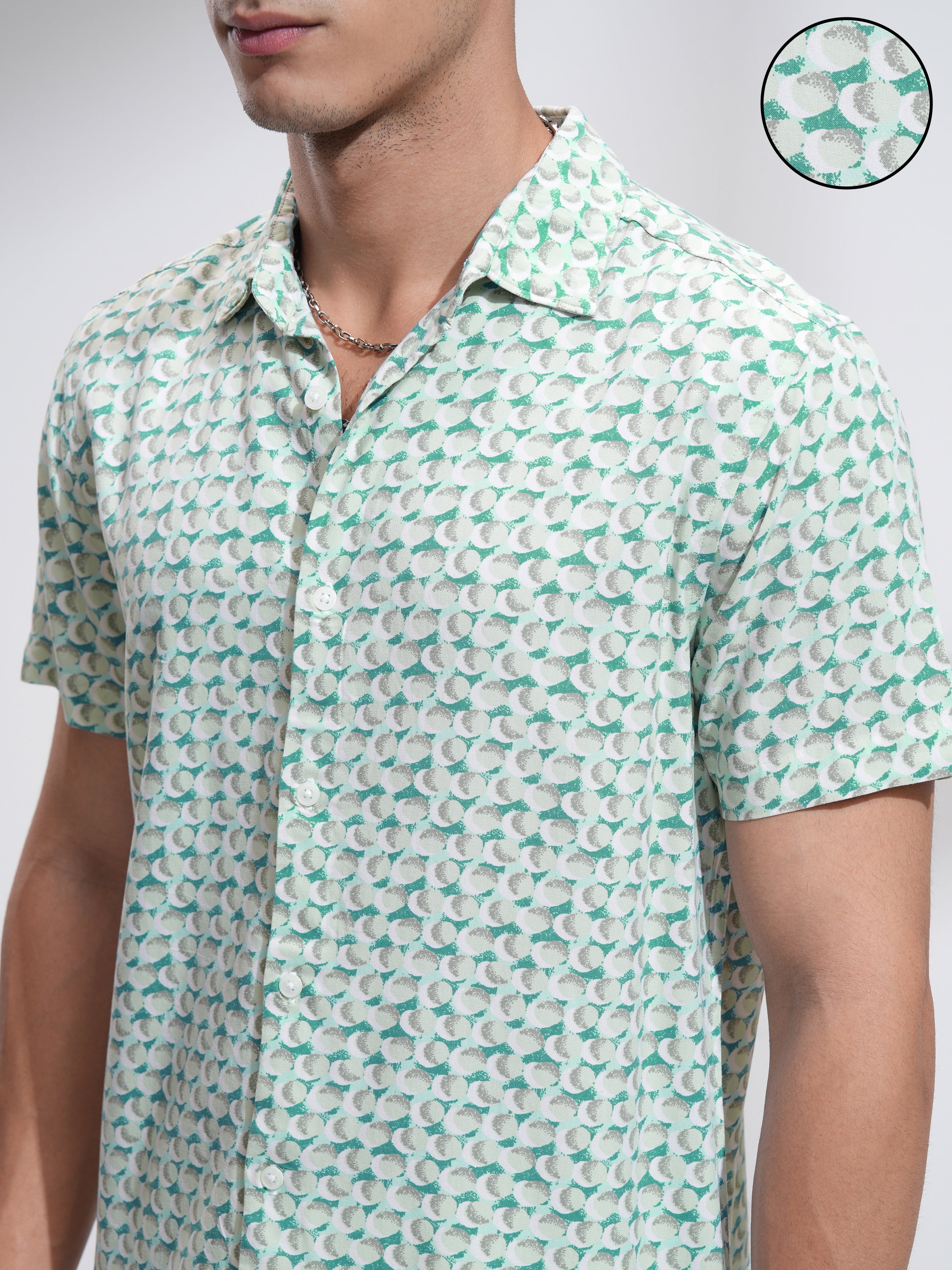 Highlander Men Green Printed Slim Fit Casual Shirt - Green - Image 5