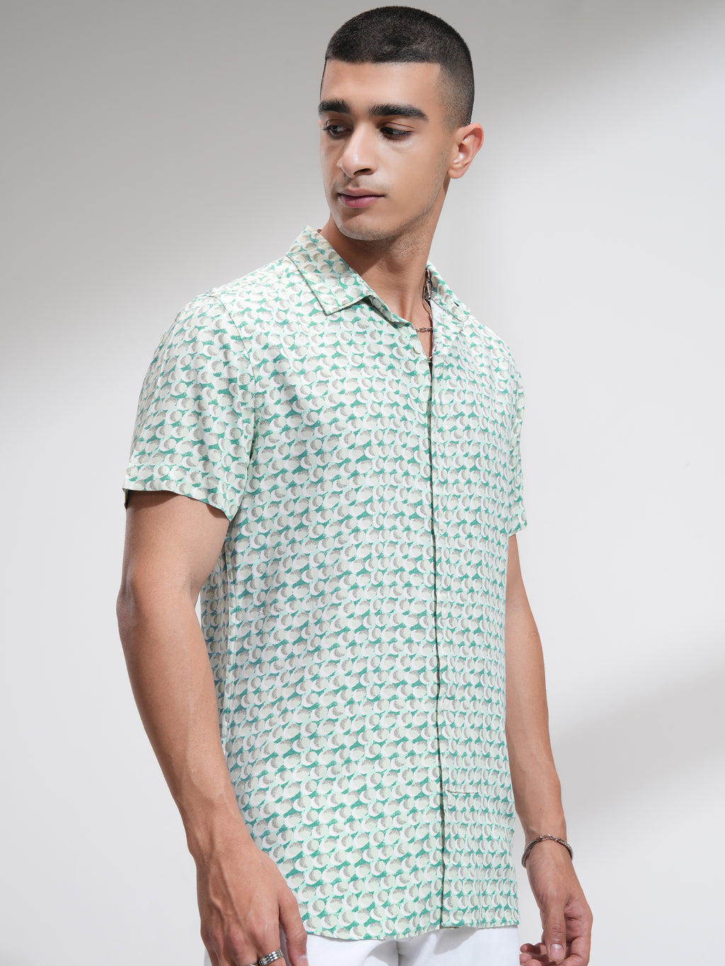 Highlander Men Green Printed Slim Fit Casual Shirt - Green - Image 6