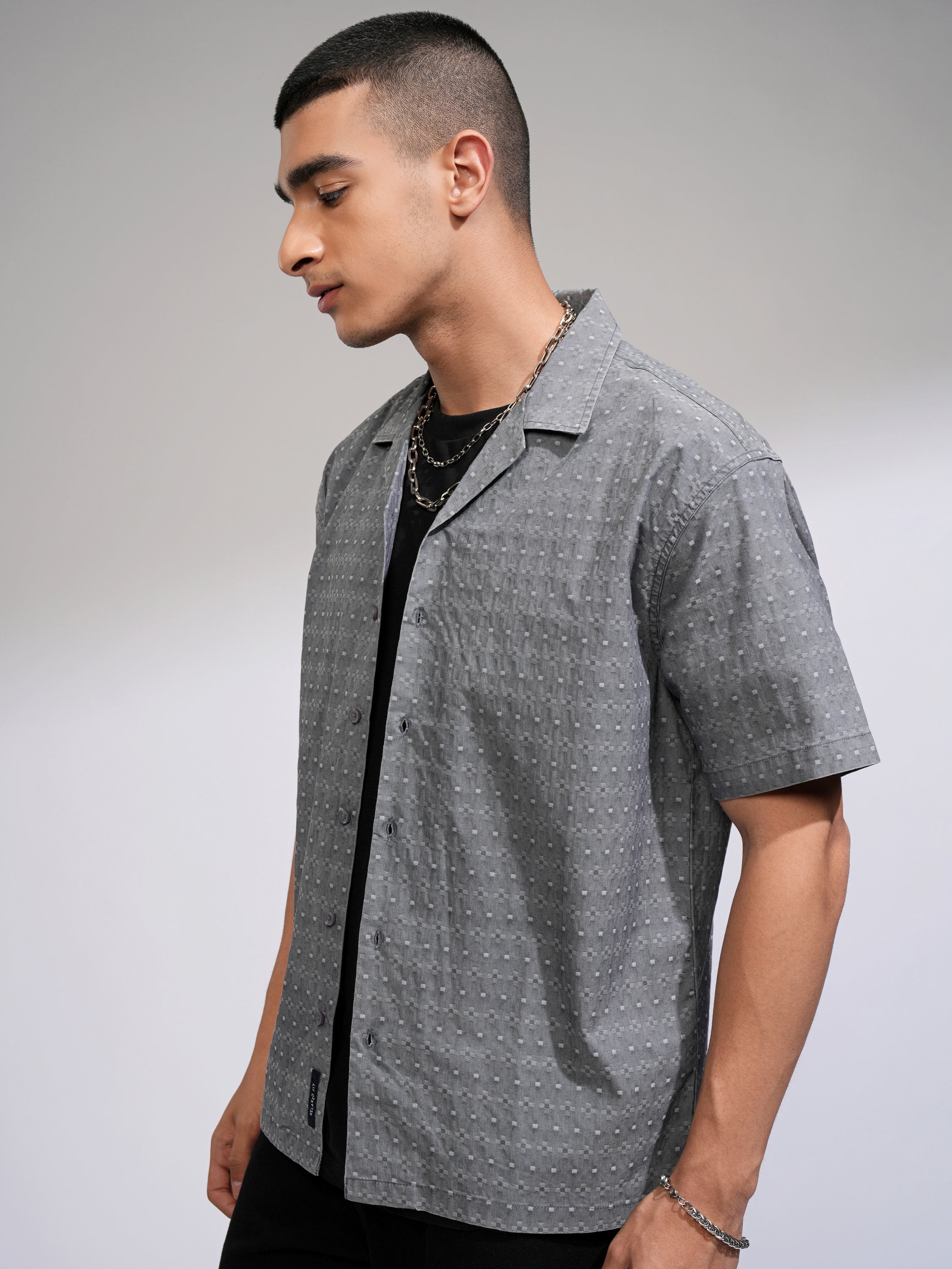 Highlander Men Blue Textured Relaxed Fit Casual Shirt - Blue - Image 4