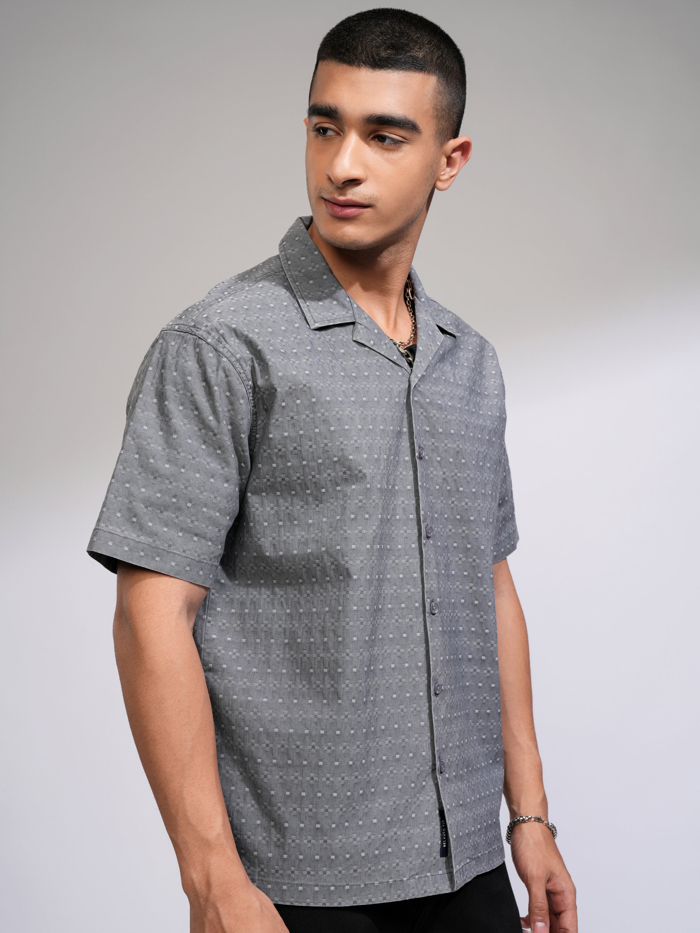 Highlander Men Blue Textured Relaxed Fit Casual Shirt - Blue - Image 6
