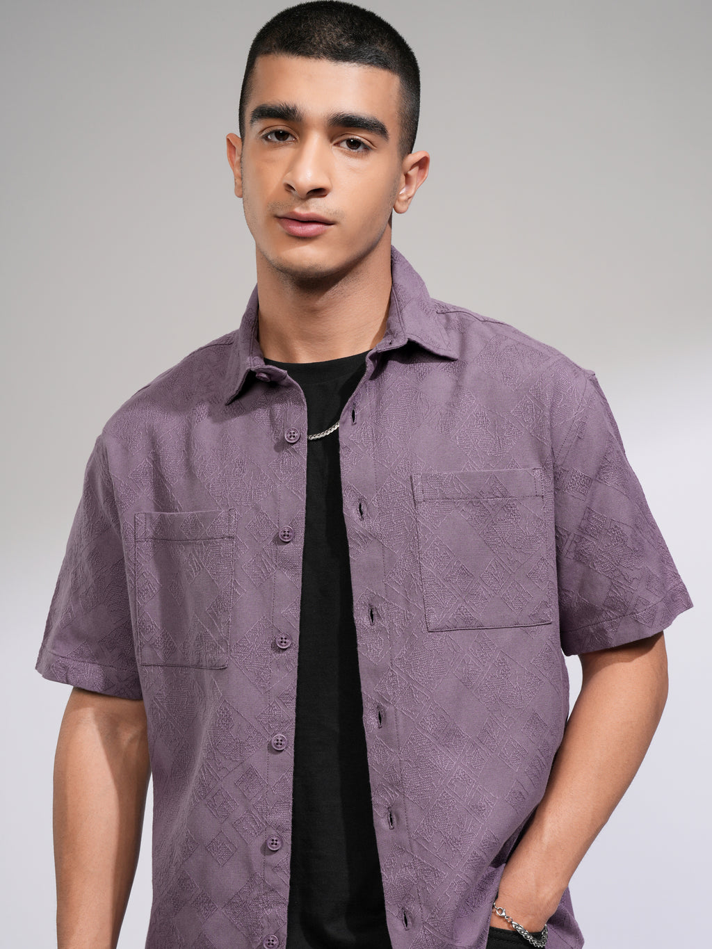 Highlander Men Purple Self Design Relaxed Fit Casual Shirt - Purple - Image 1