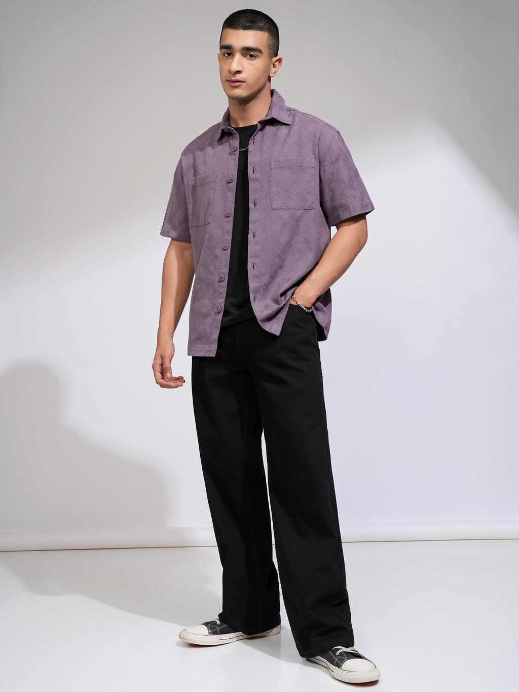 Highlander Men Purple Self Design Relaxed Fit Casual Shirt - Purple - Image 2