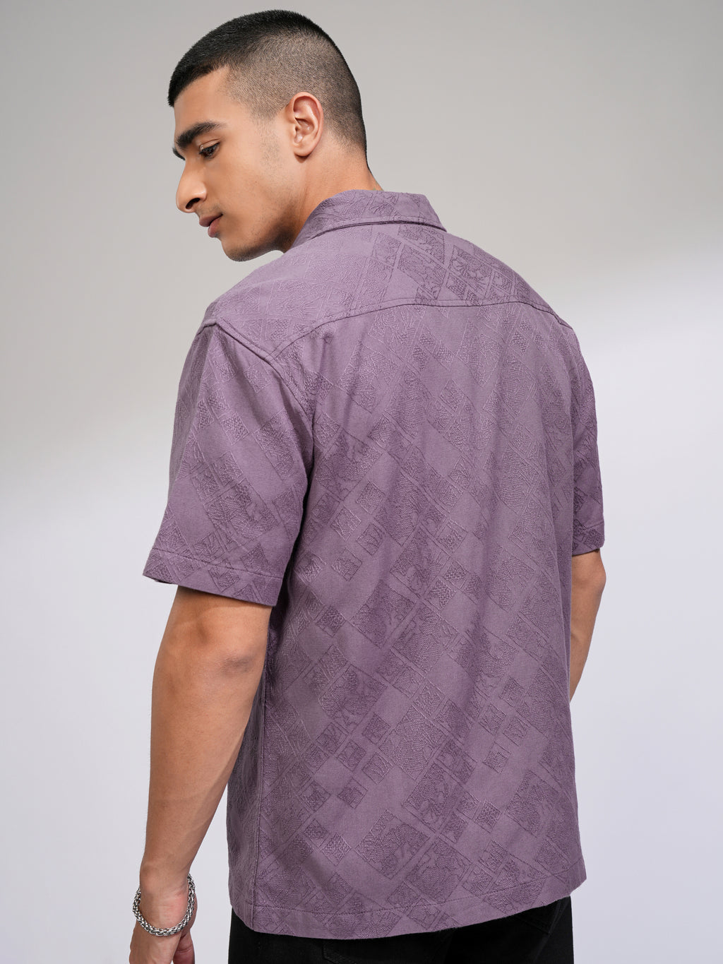 Highlander Men Purple Self Design Relaxed Fit Casual Shirt - Purple - Image 3