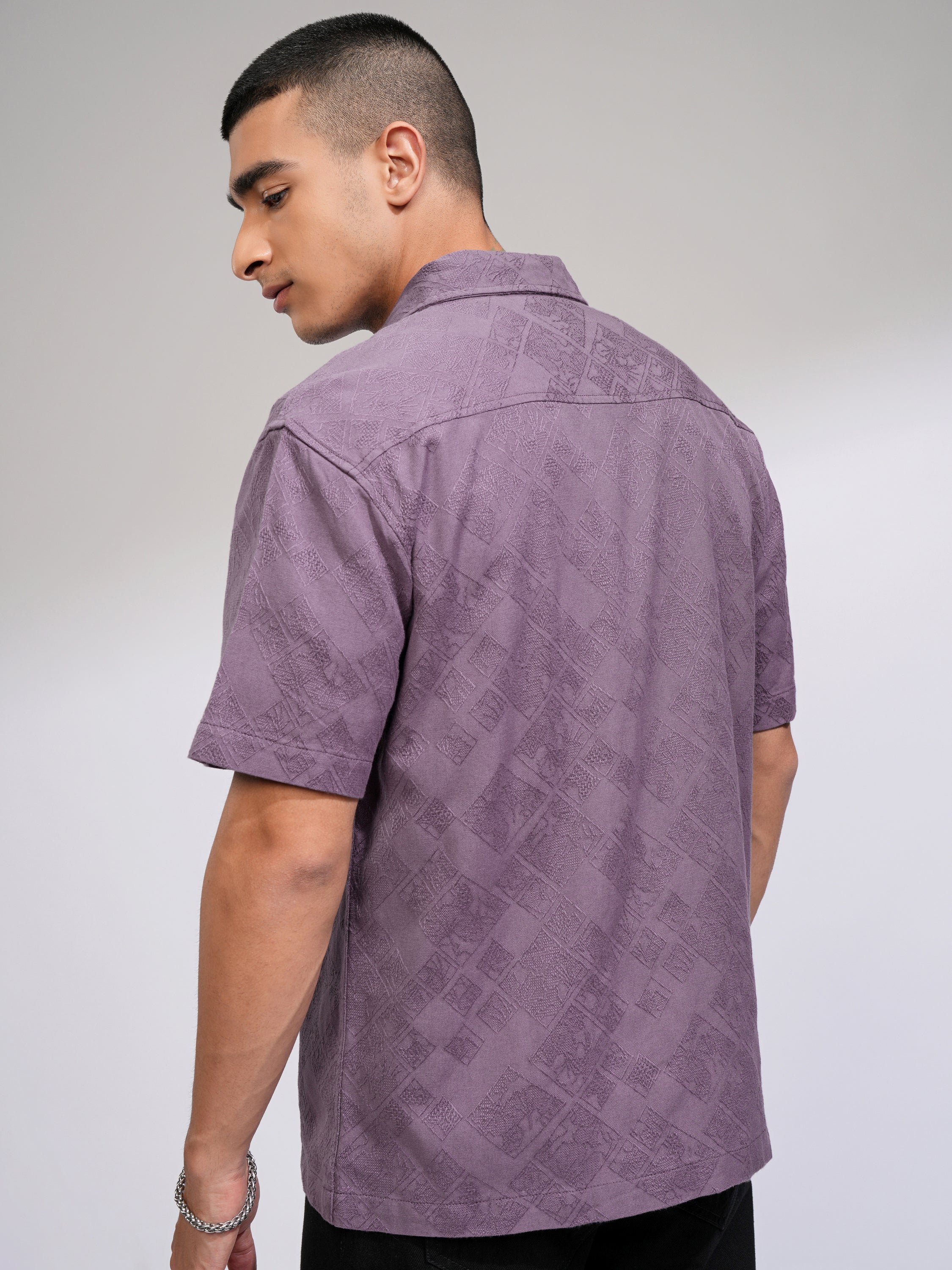 Highlander Men Purple Self Design Relaxed Fit Casual Shirt - Purple - Image 3
