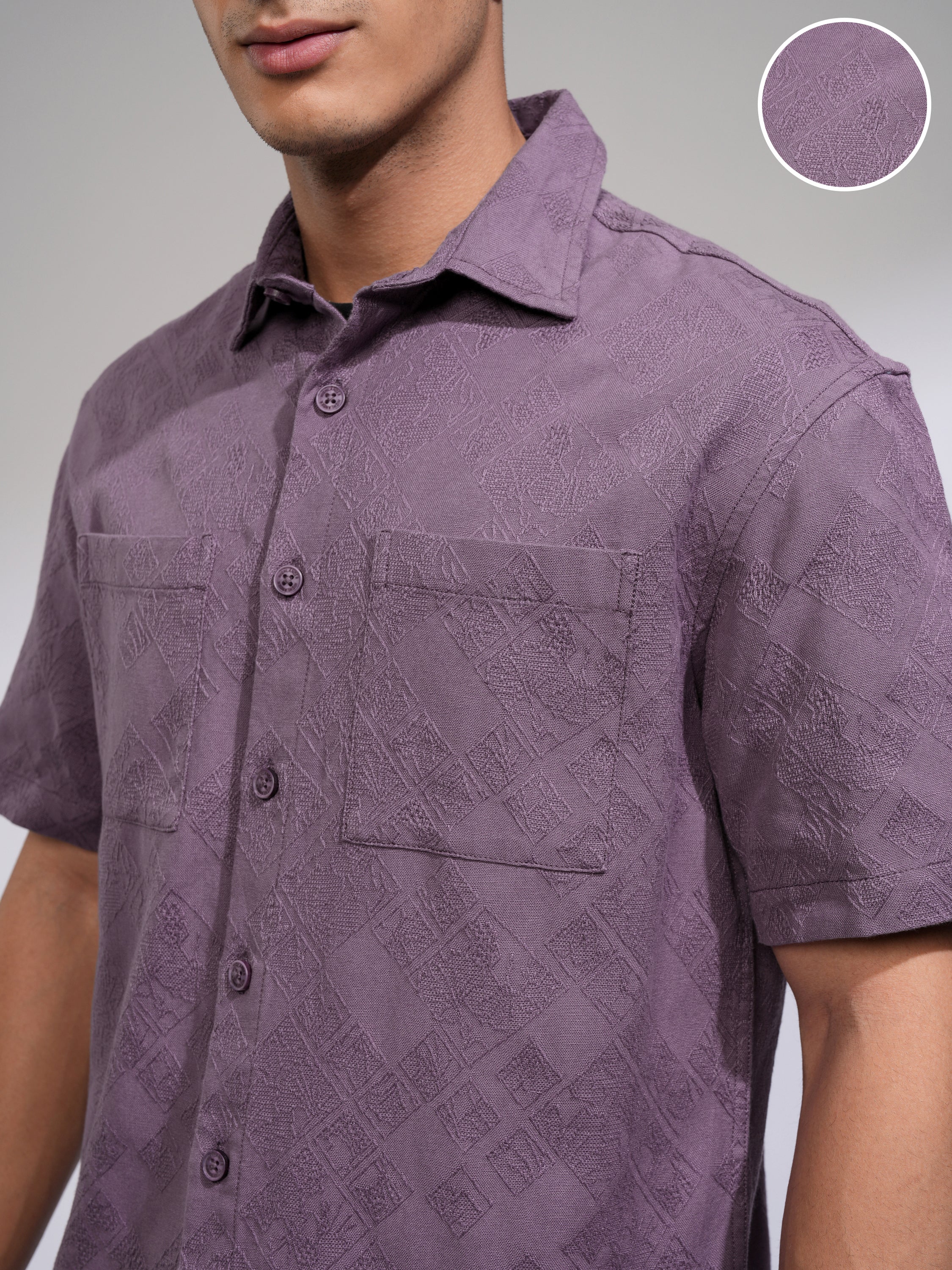 Highlander Men Purple Self Design Relaxed Fit Casual Shirt - Purple - Image 5