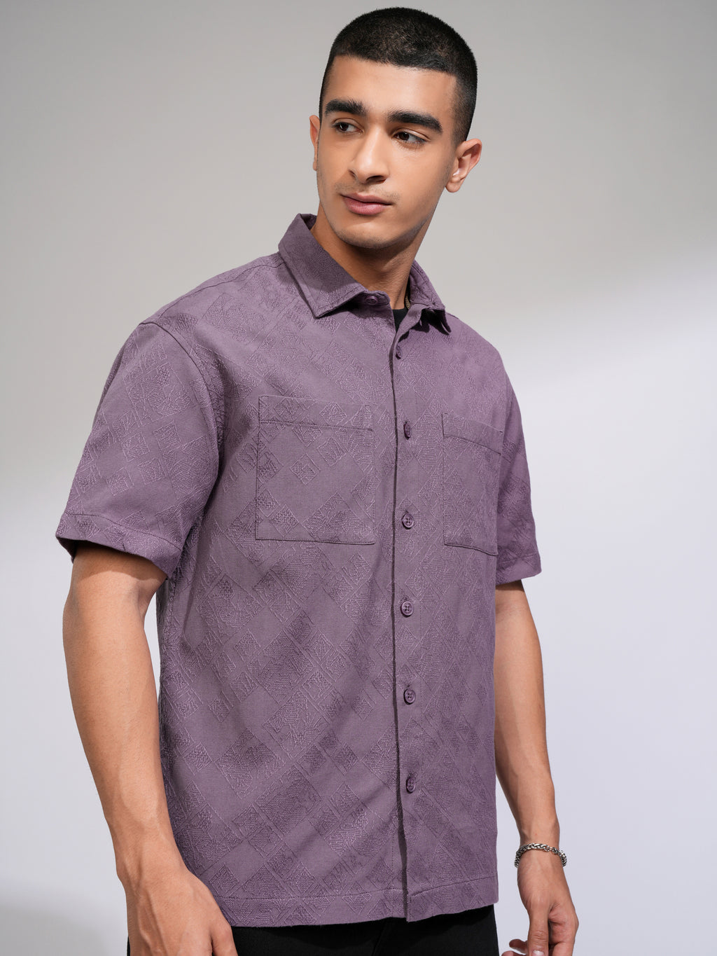 Highlander Men Purple Self Design Relaxed Fit Casual Shirt - Purple - Image 6