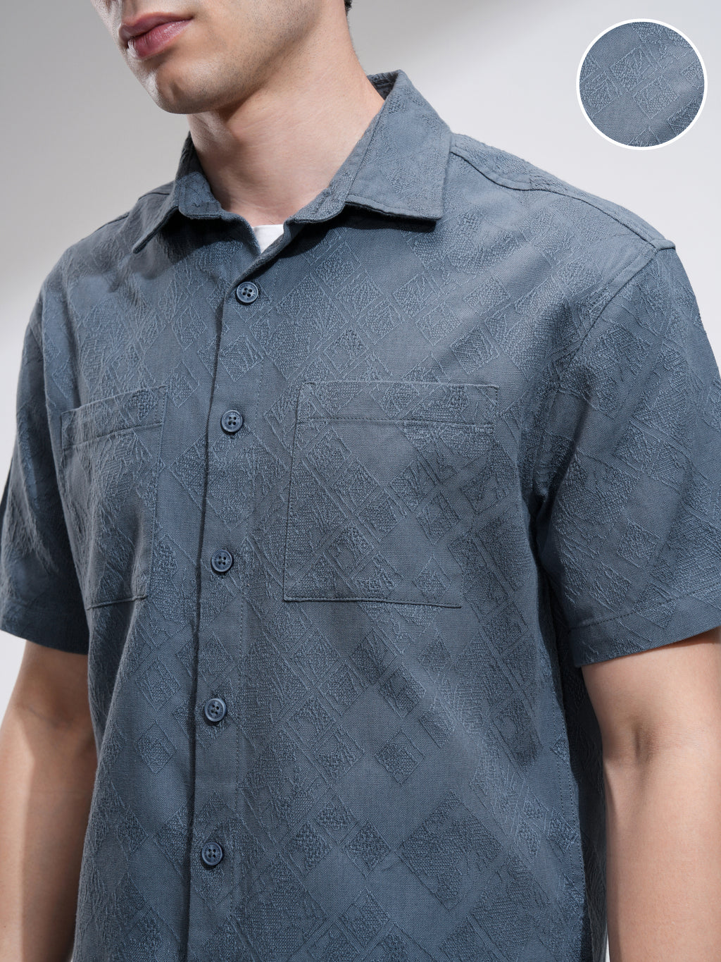 Highlander Men Blue Self Design Relaxed Fit Casual Shirt - Blue - Image 5