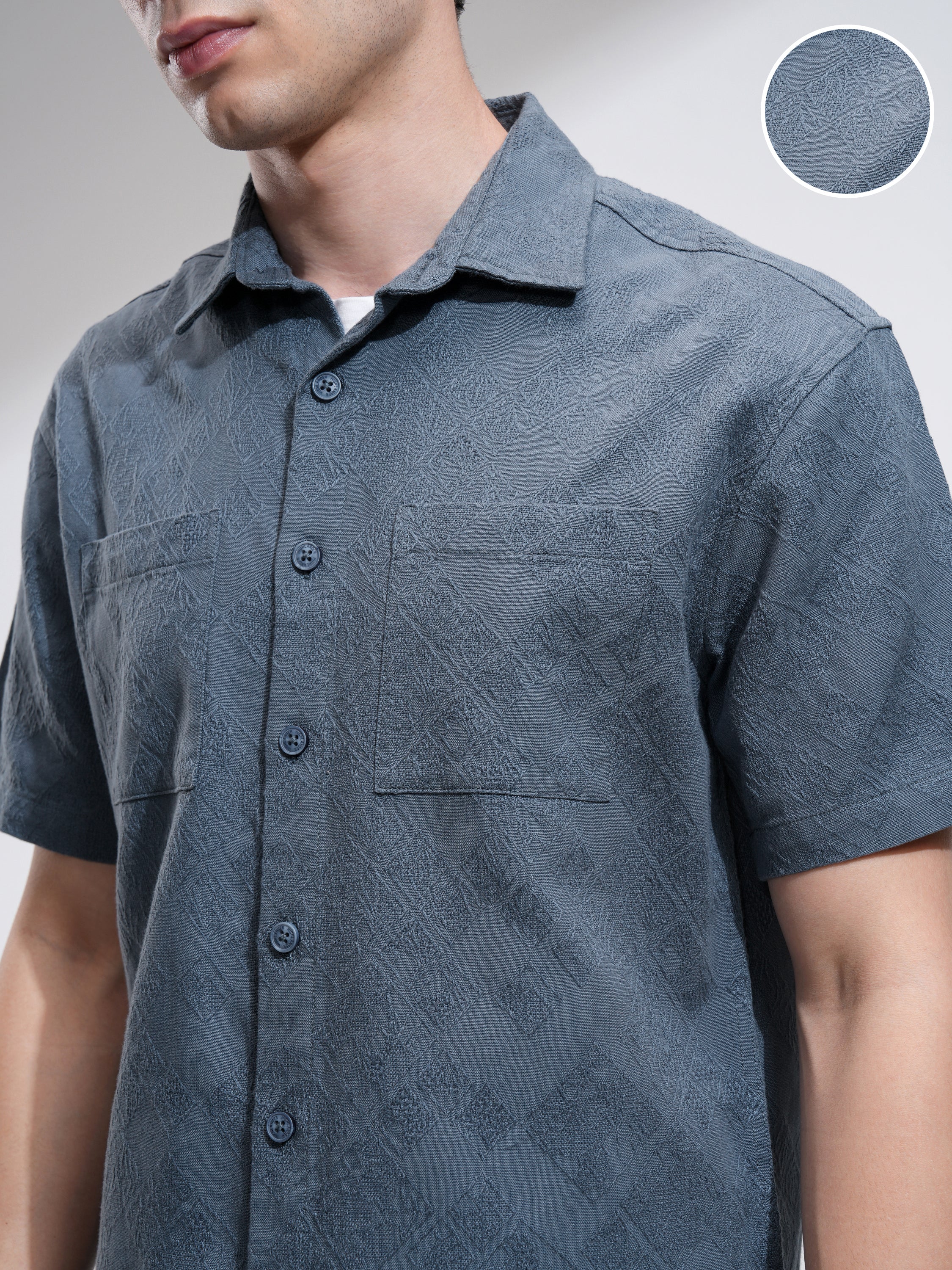 Highlander Men Blue Self Design Relaxed Fit Casual Shirt - Blue - Image 5