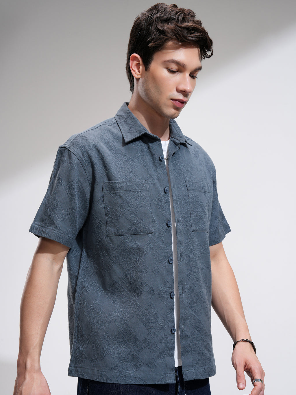 Highlander Men Blue Self Design Relaxed Fit Casual Shirt - Blue - Image 6